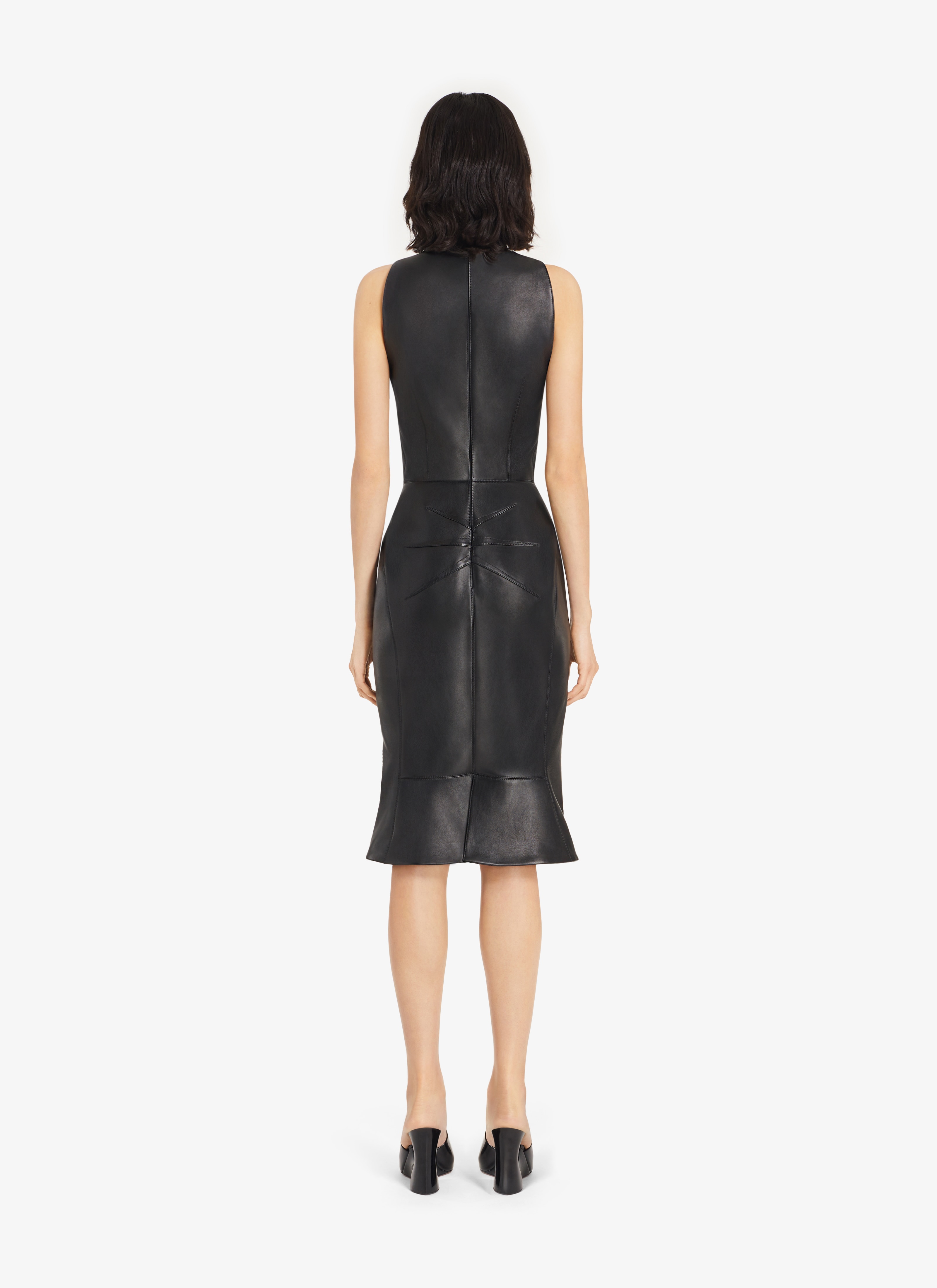 ALAÏA BLACK LEATHER TUBE MIDI-DRESS