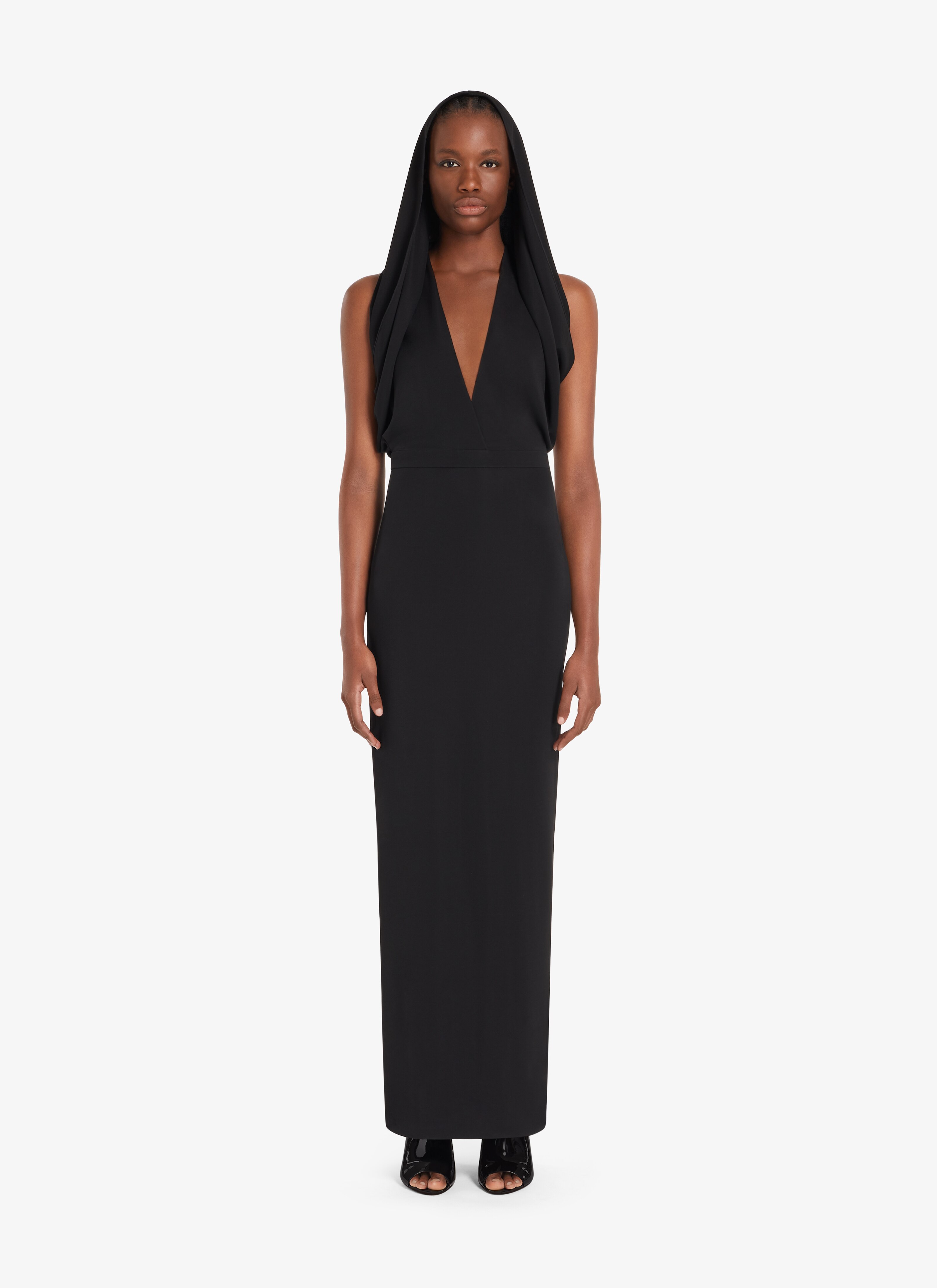 ALAÏA BLACK FLUID HOODED BLACK DRESS