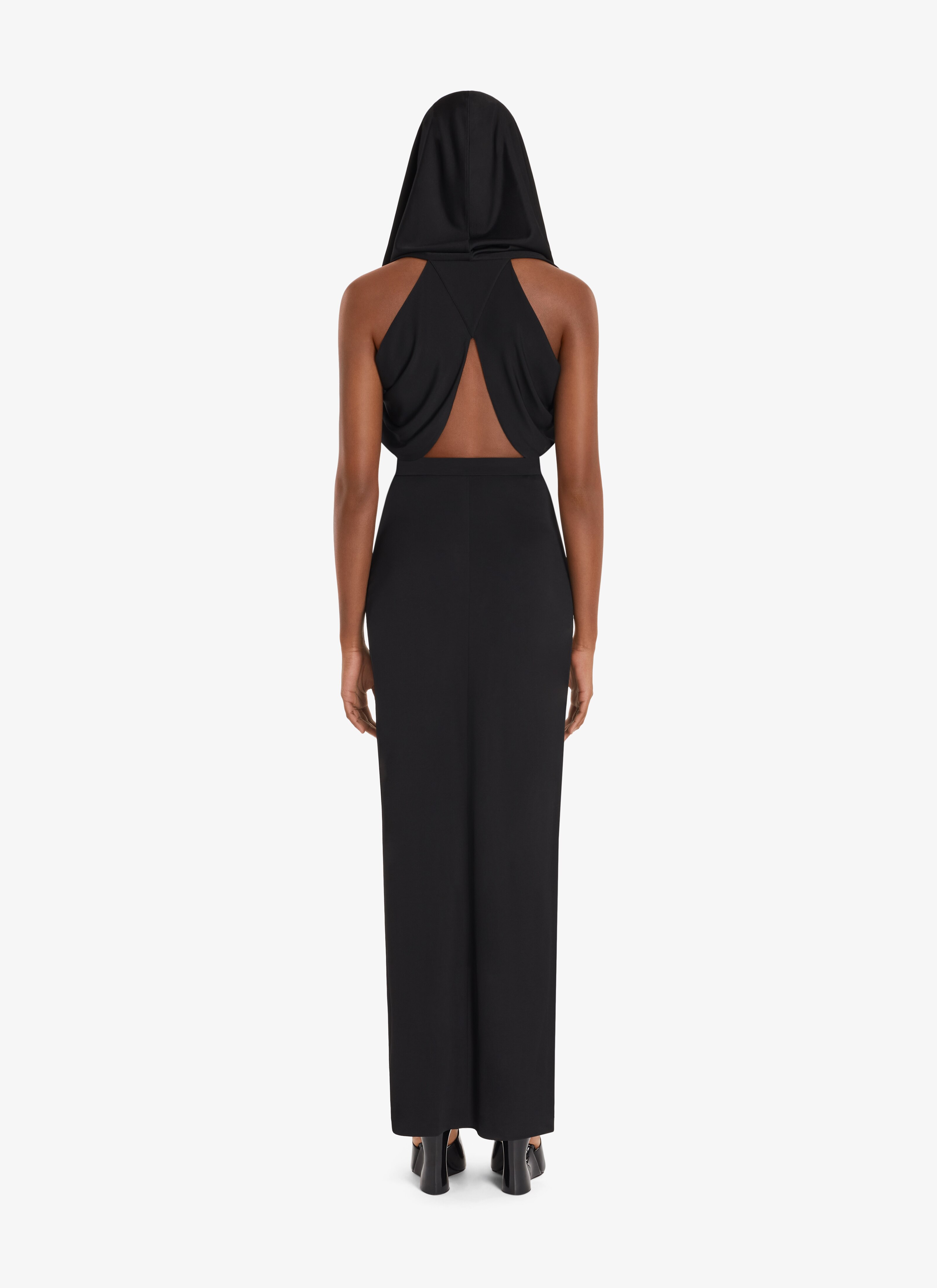 ALAÏA BLACK FLUID HOODED BLACK DRESS