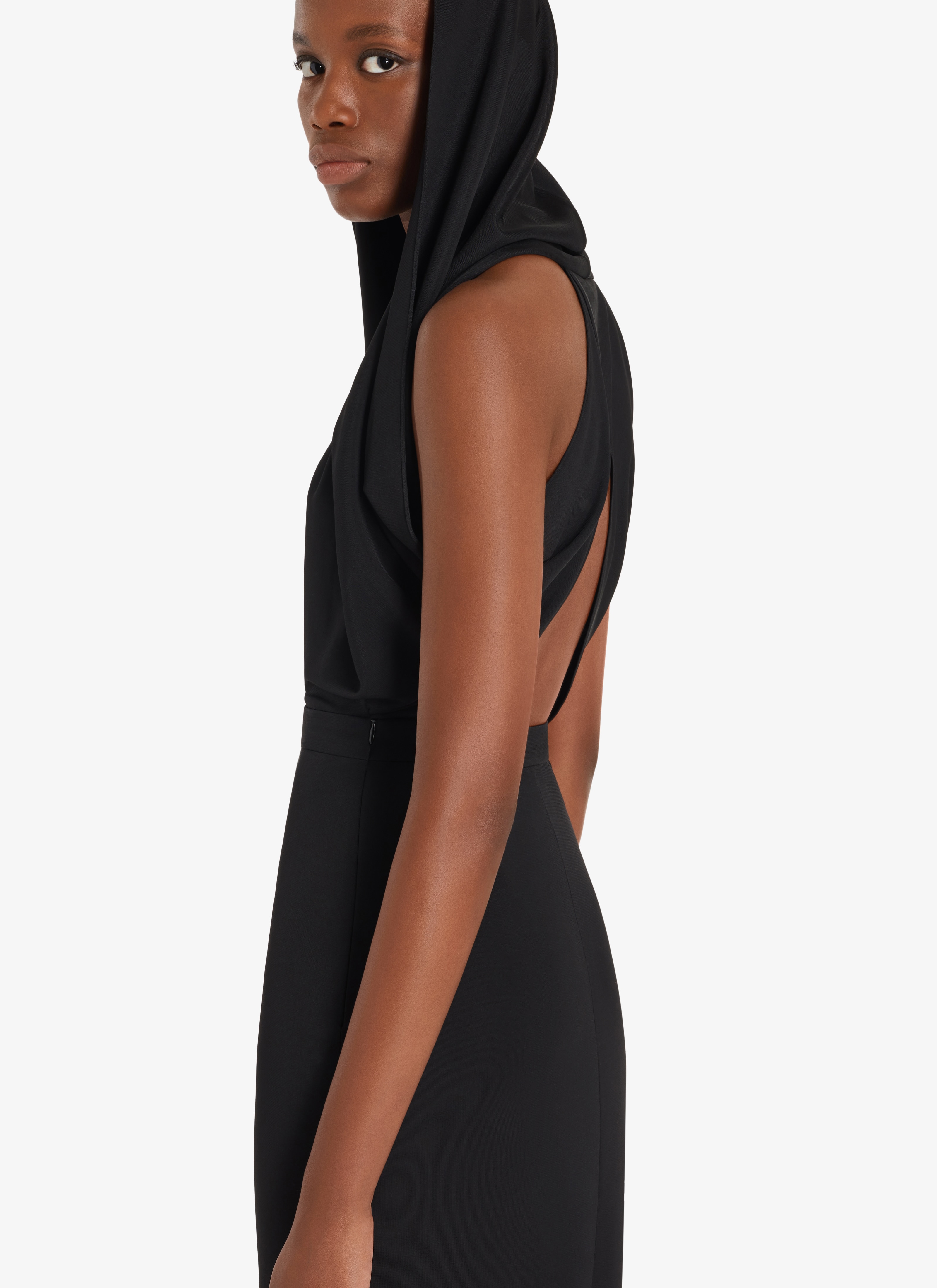 ALAÏA BLACK FLUID HOODED BLACK DRESS