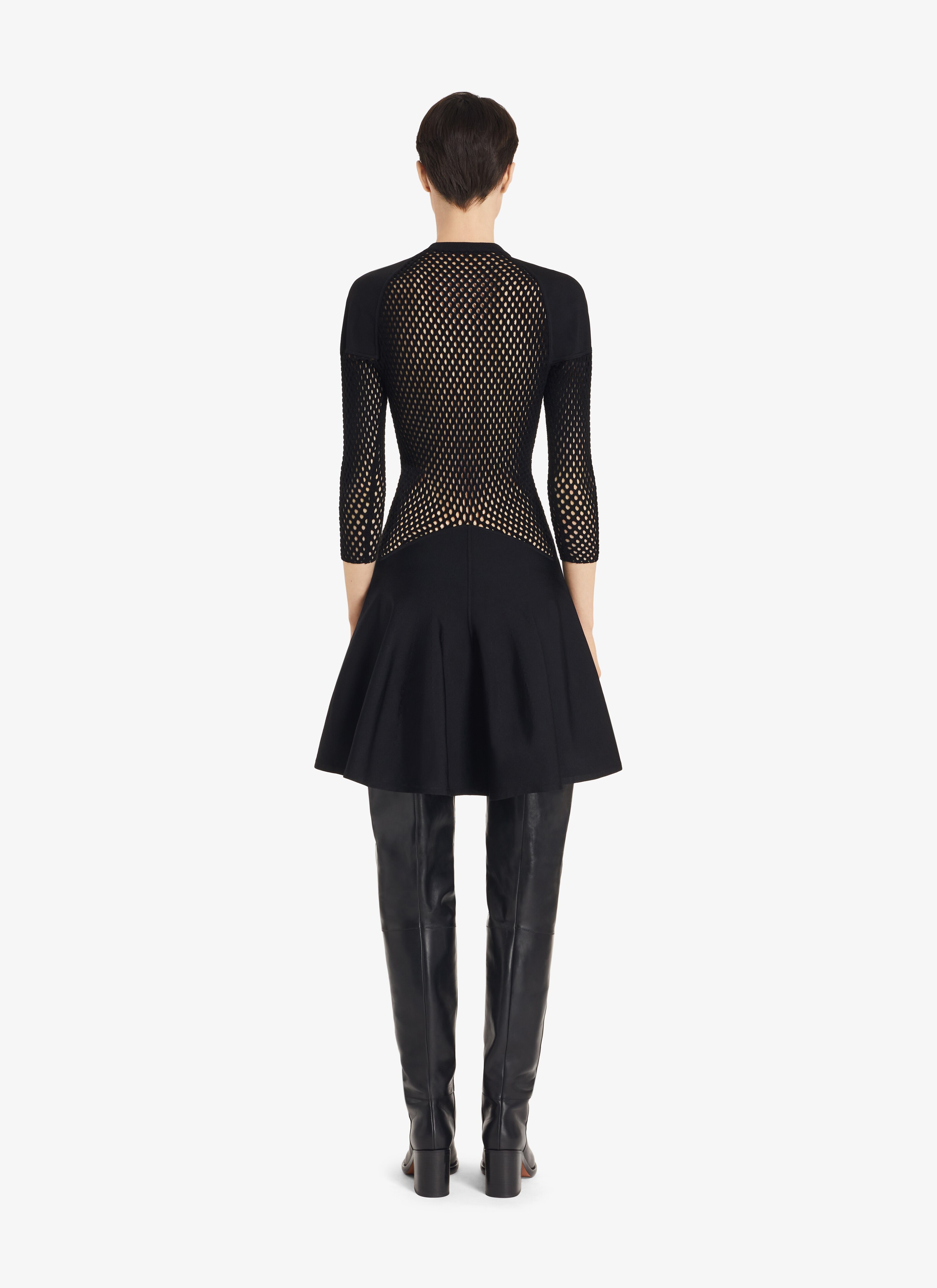 ALAÏA BLACK BI-MATERIAL BLACK DRESS