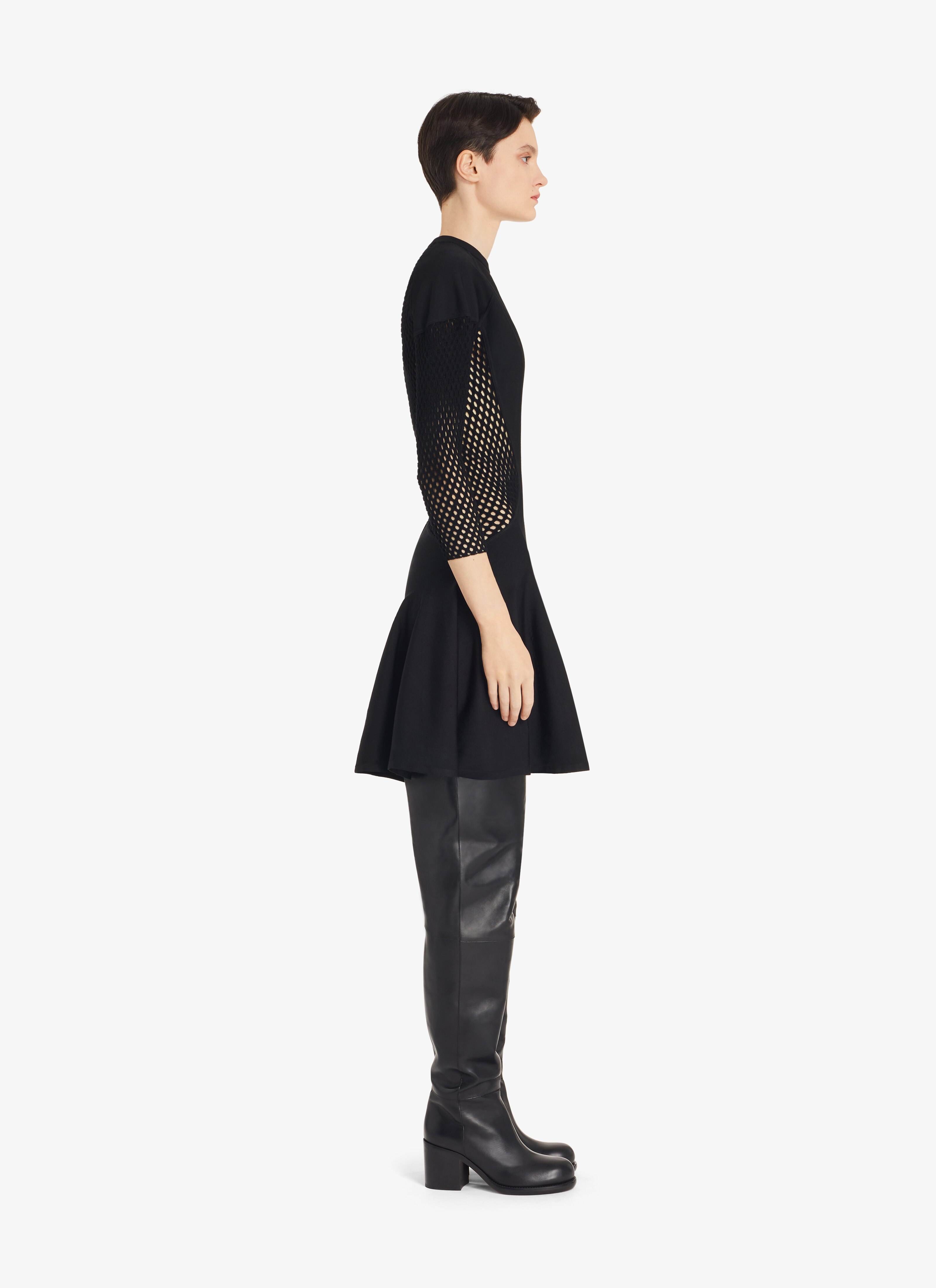 ALAÏA BLACK BI-MATERIAL BLACK DRESS