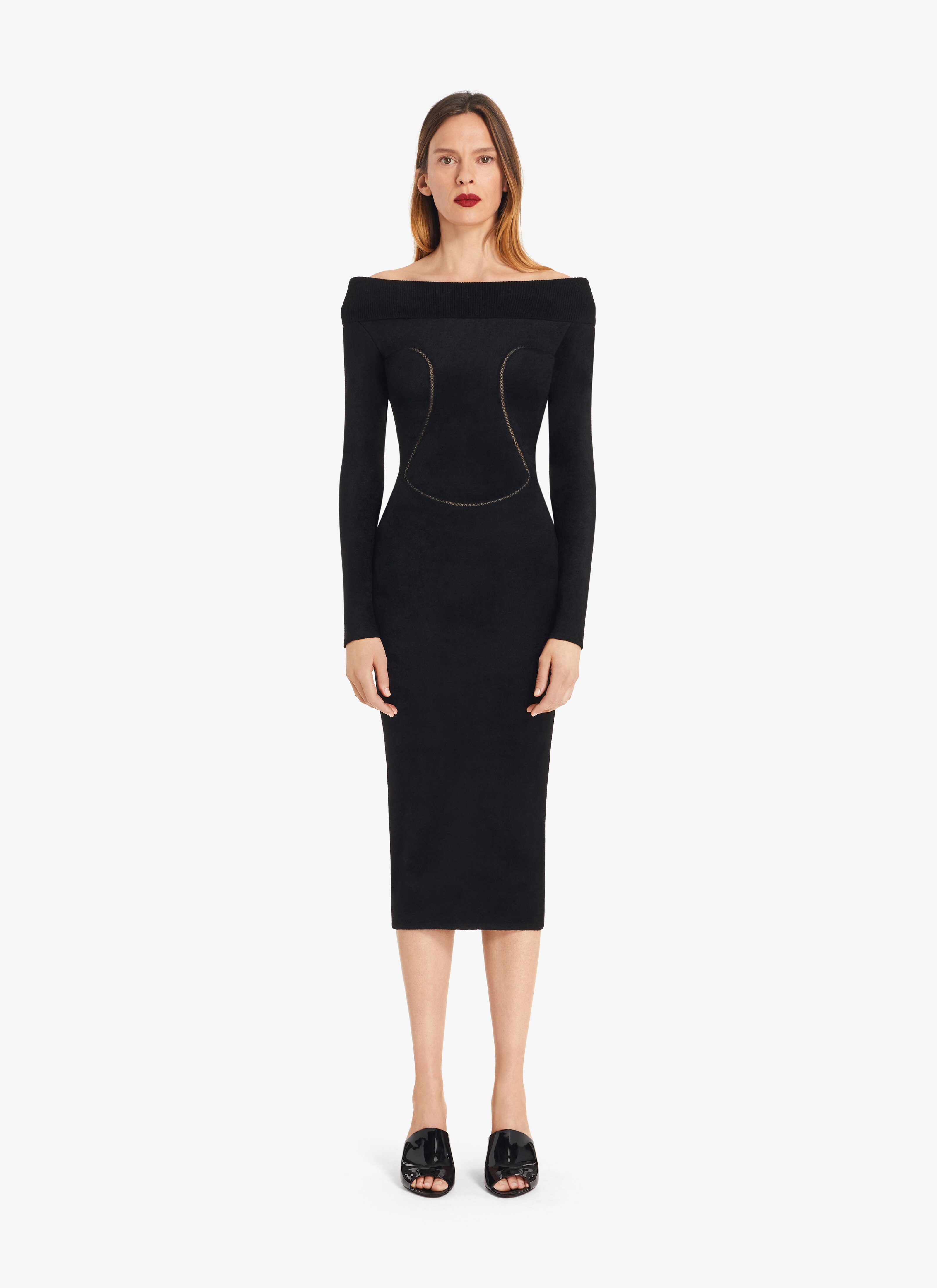 ALAÏA BLACK OFF SHOULDER BLACK DRESS