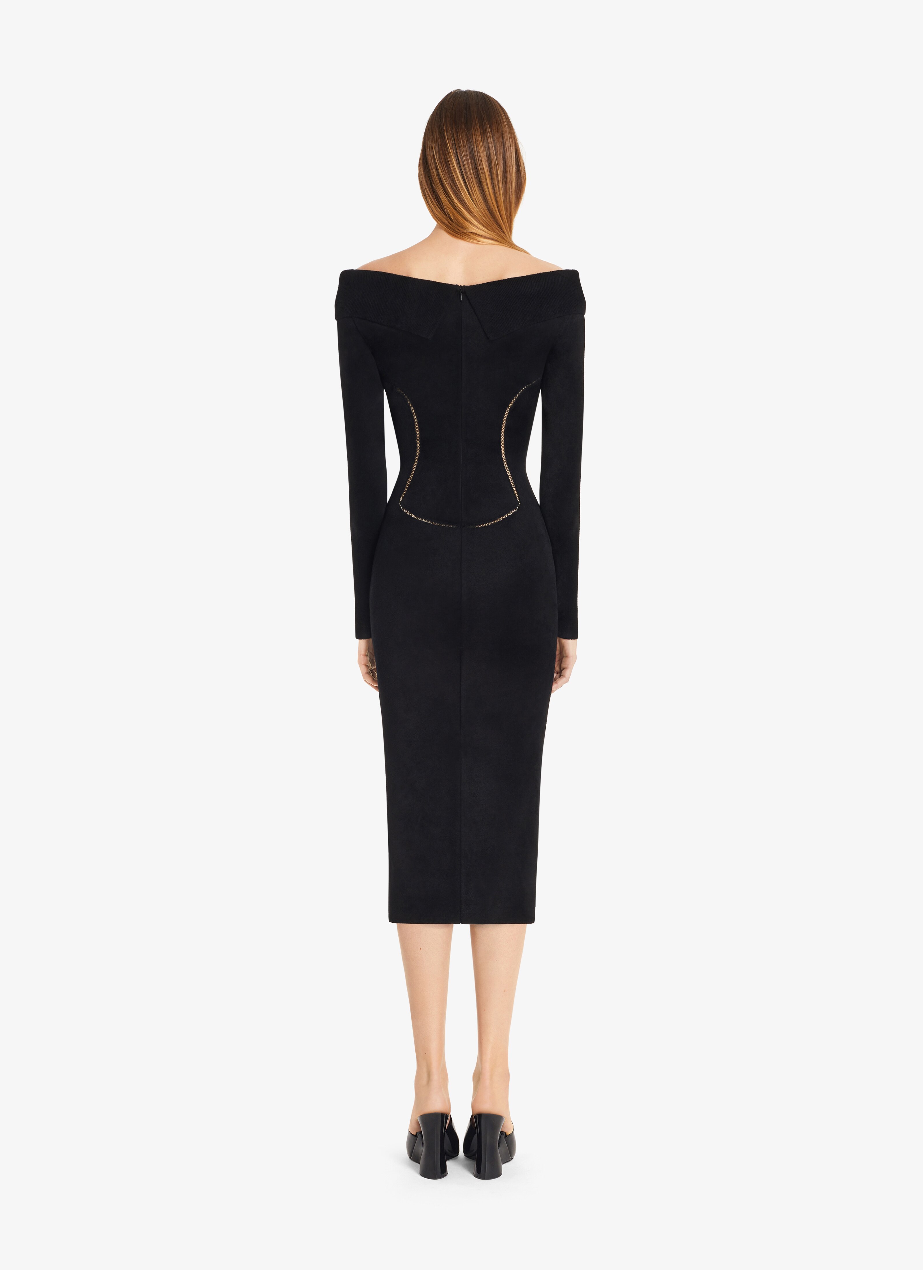 ALAÏA BLACK OFF SHOULDER BLACK DRESS