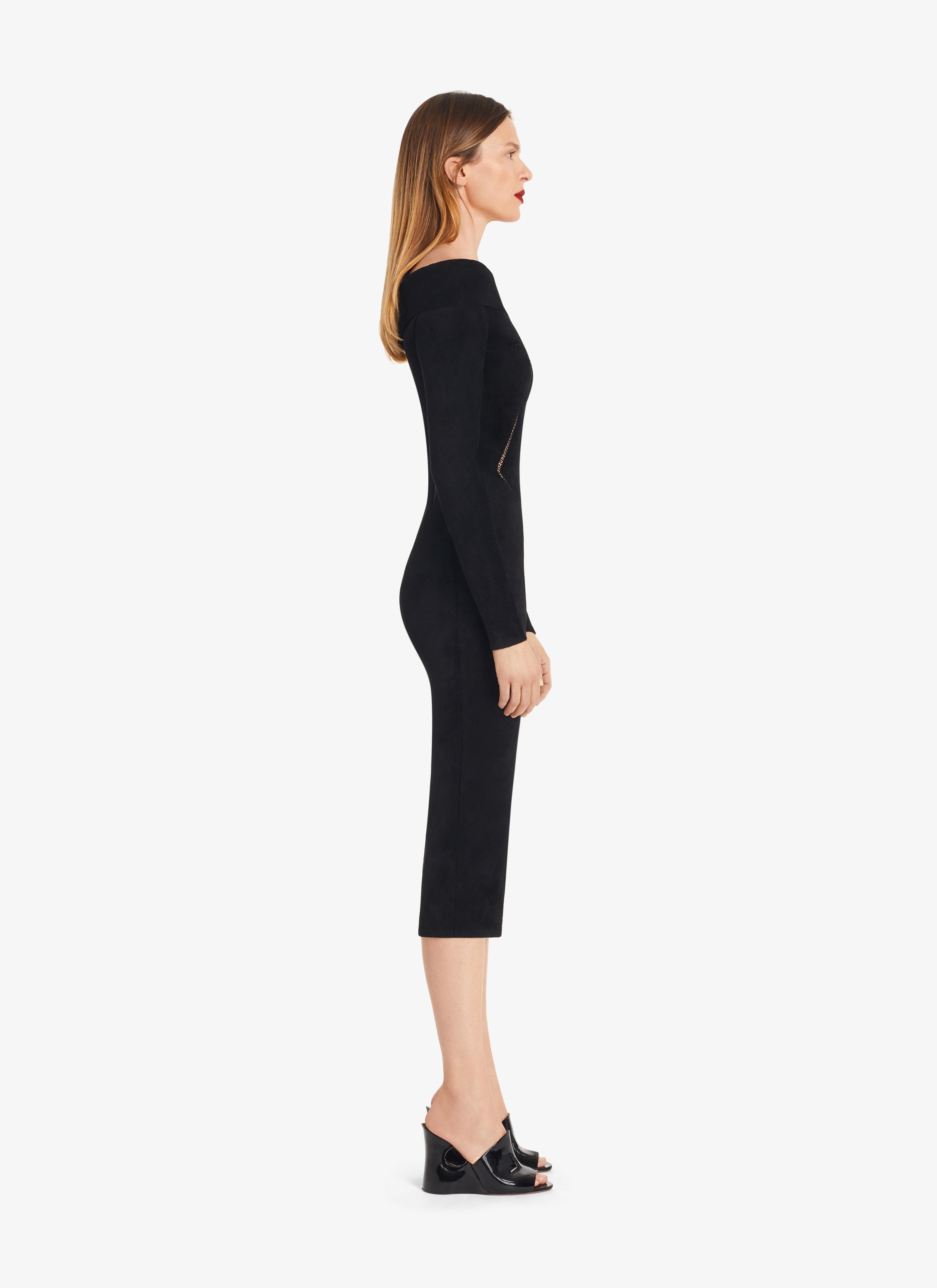 ALAÏA BLACK OFF SHOULDER BLACK DRESS