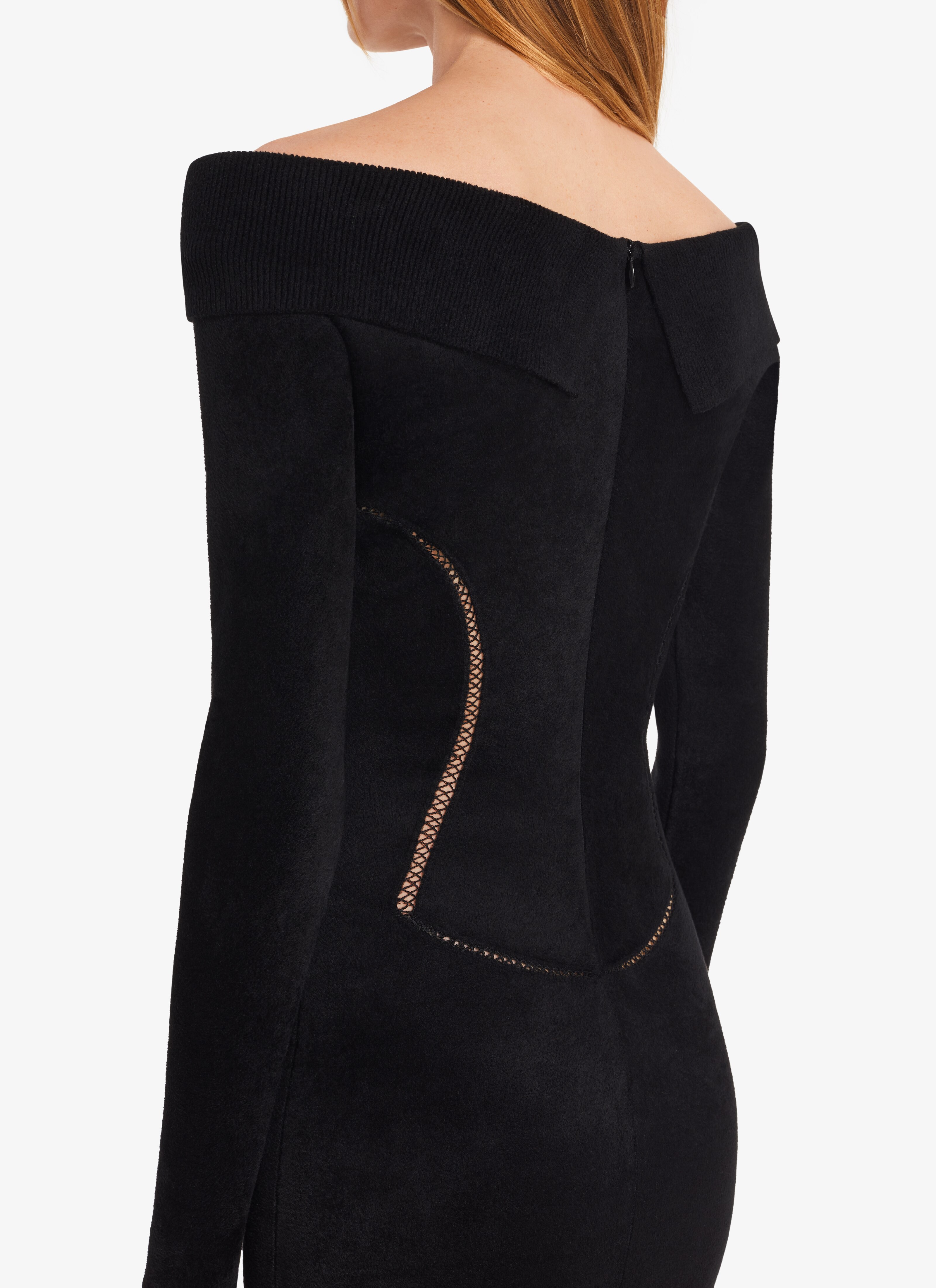 ALAÏA BLACK OFF SHOULDER BLACK DRESS