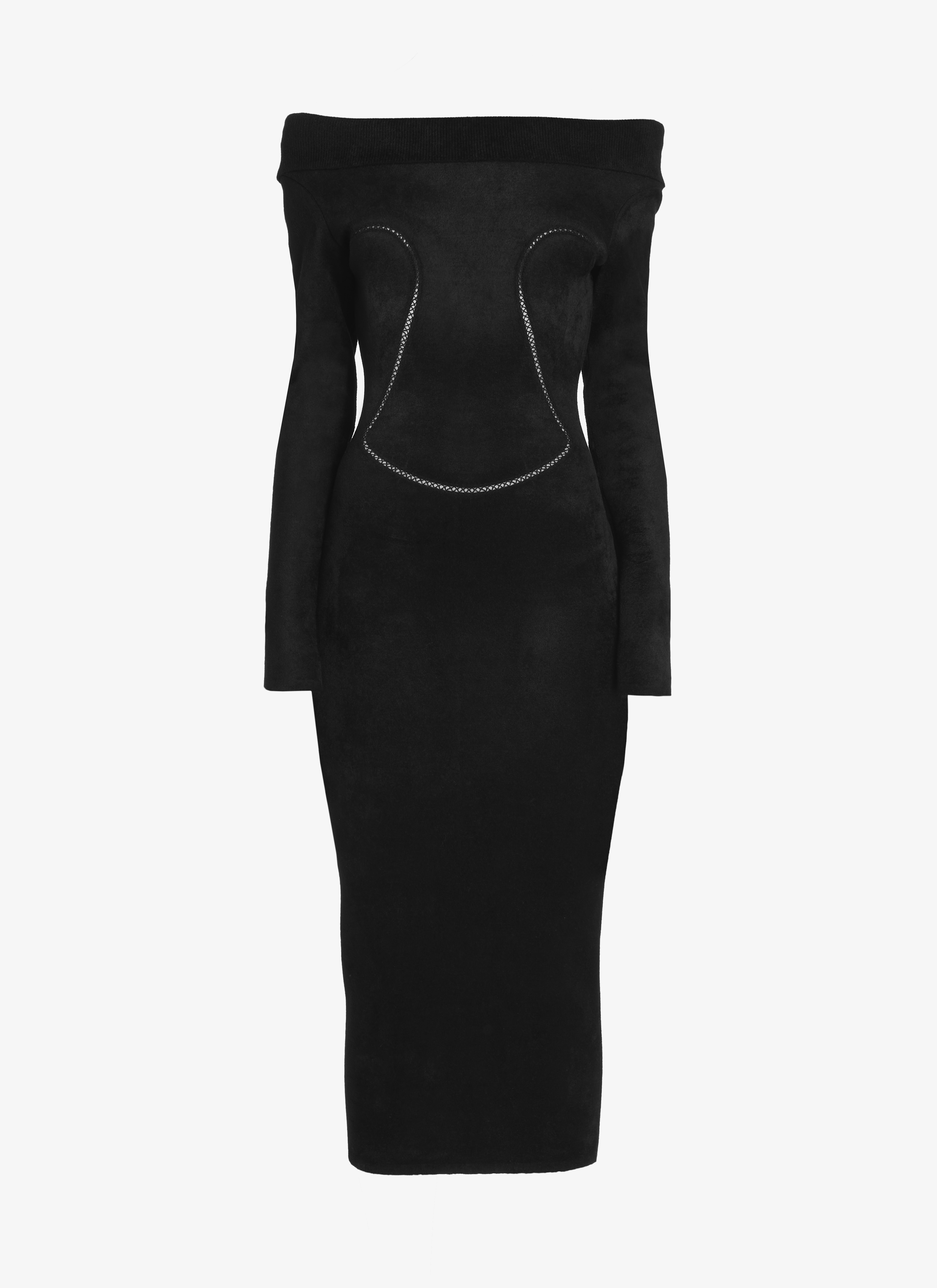 ALAÏA BLACK OFF SHOULDER BLACK DRESS