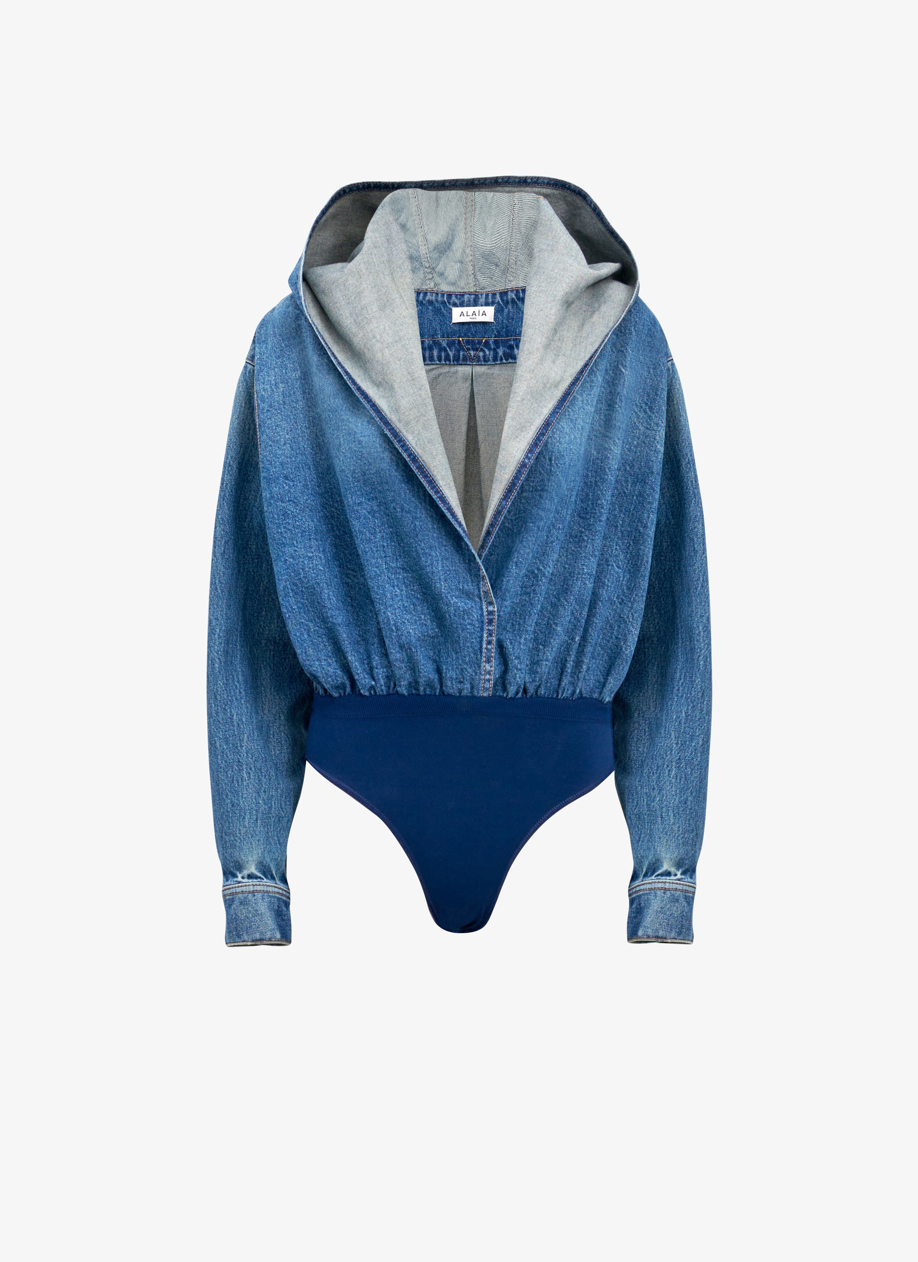 Body en denim à capuche maison-alaia.com