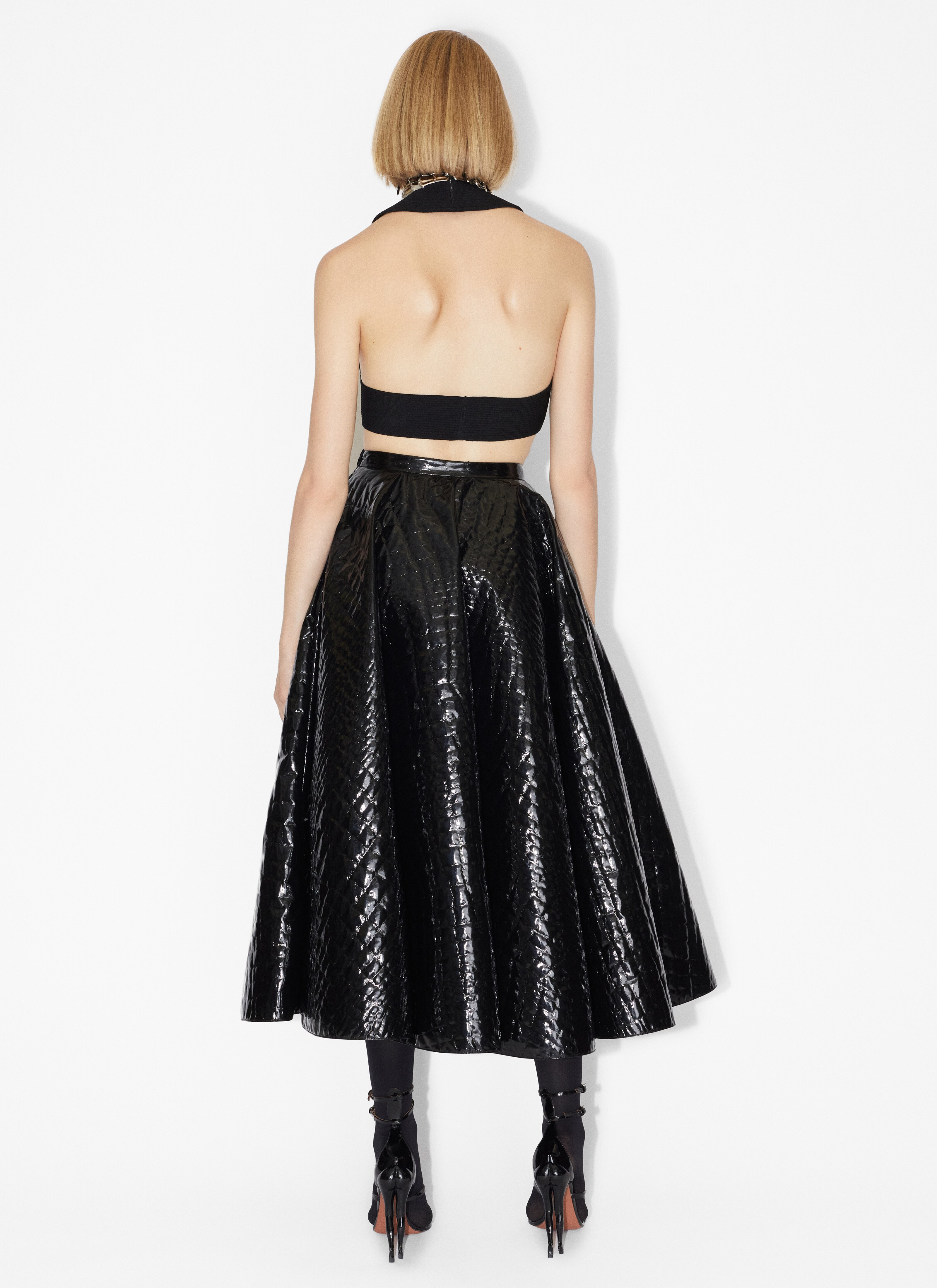 ALAÏA BLACK MIDI "CROCODILE" PATTERN SKIRT