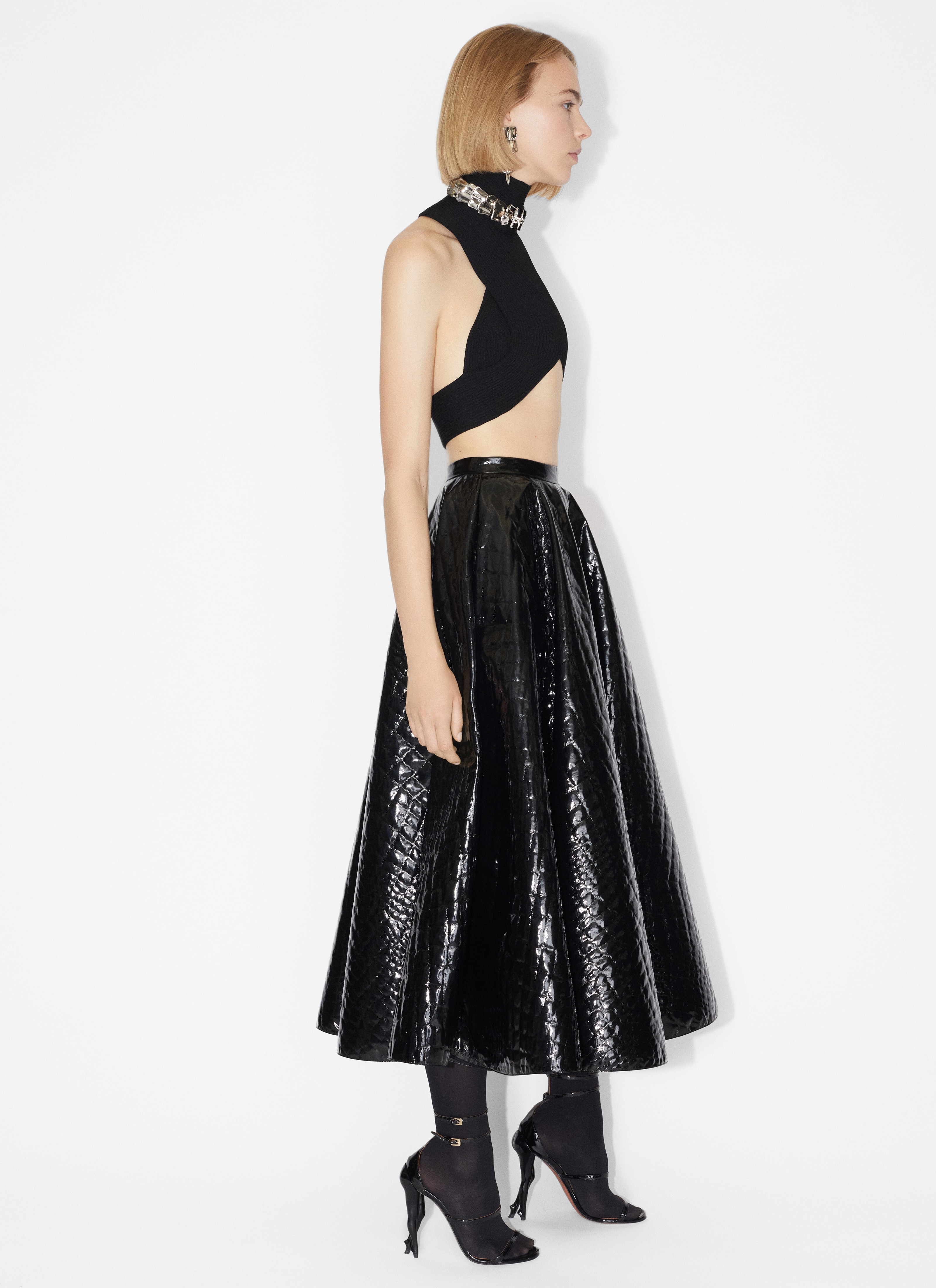 ALAÏA BLACK MIDI "CROCODILE" PATTERN SKIRT
