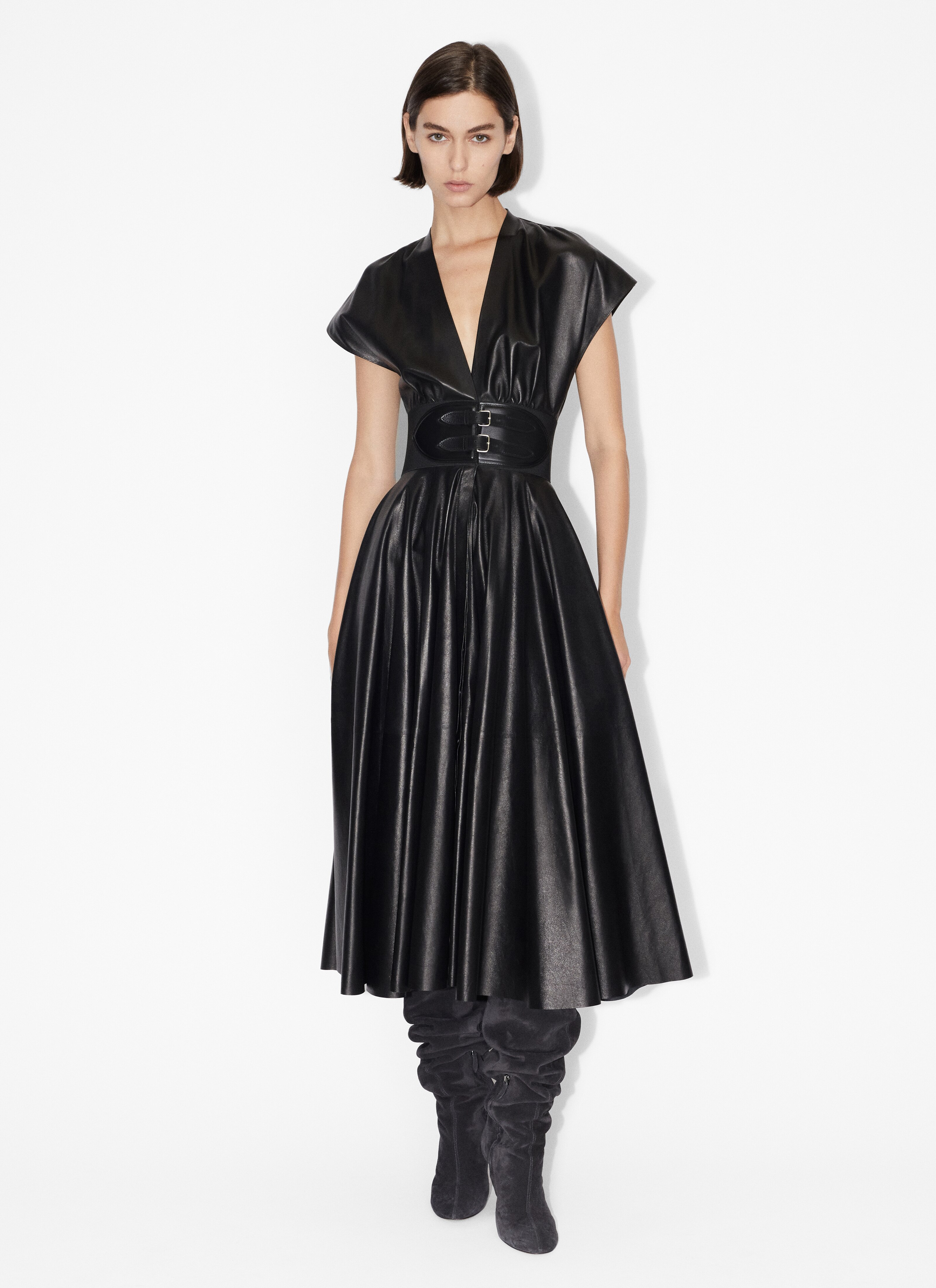ALAÏA BLACK LEATHER BELTER DRESS
