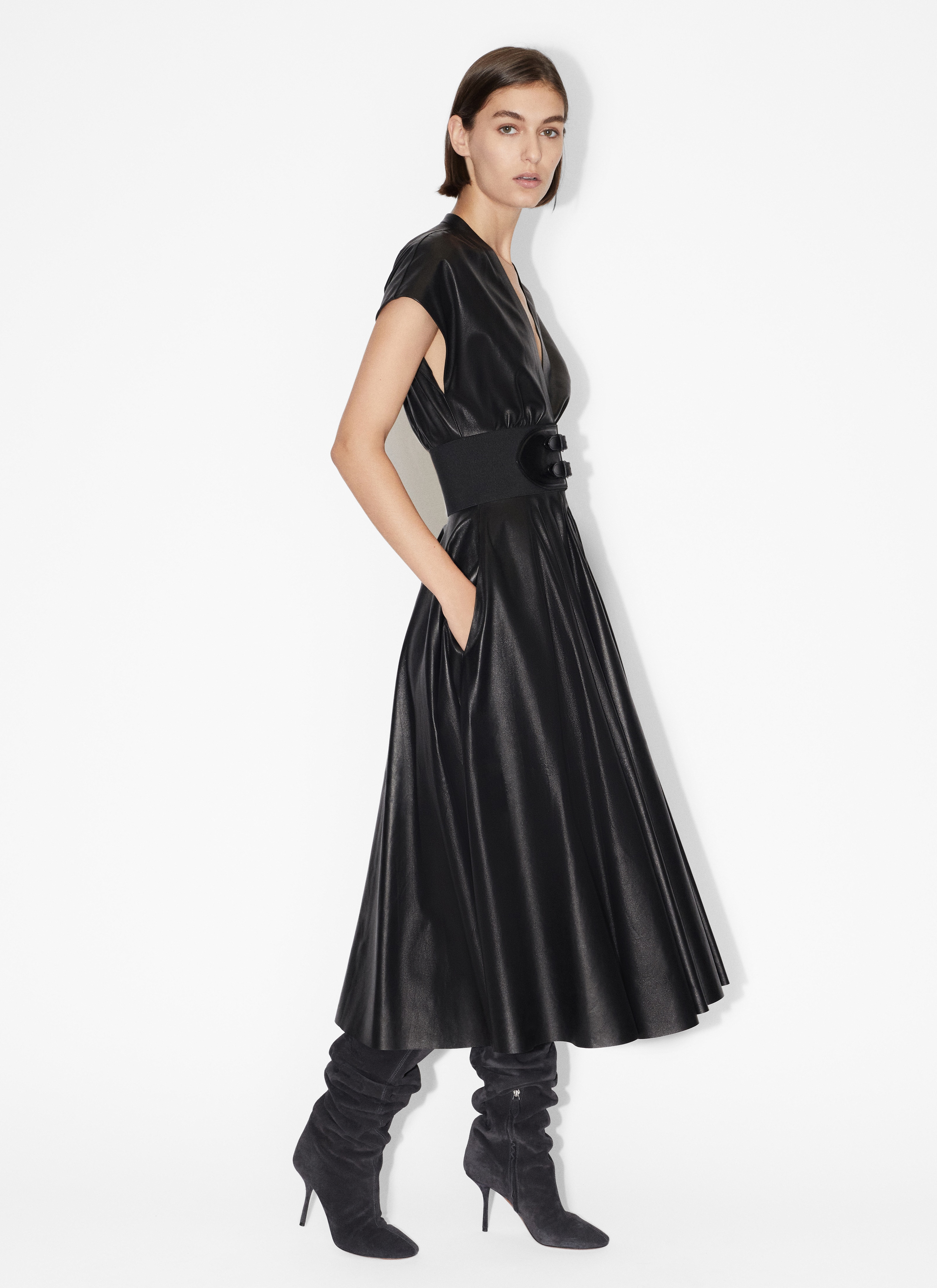 ALAÏA BLACK LEATHER BELTER DRESS