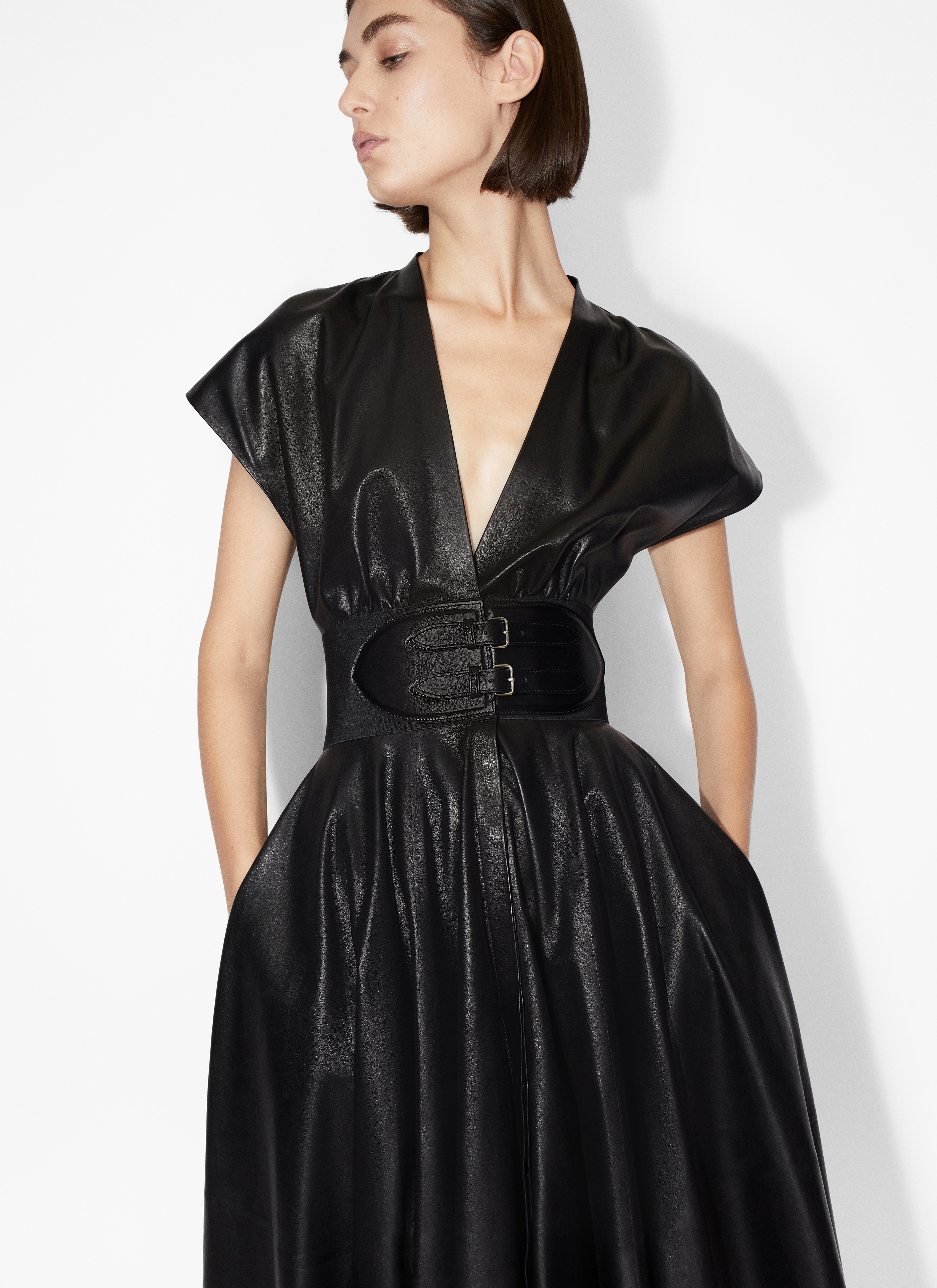 ALAÏA BLACK LEATHER BELTER DRESS