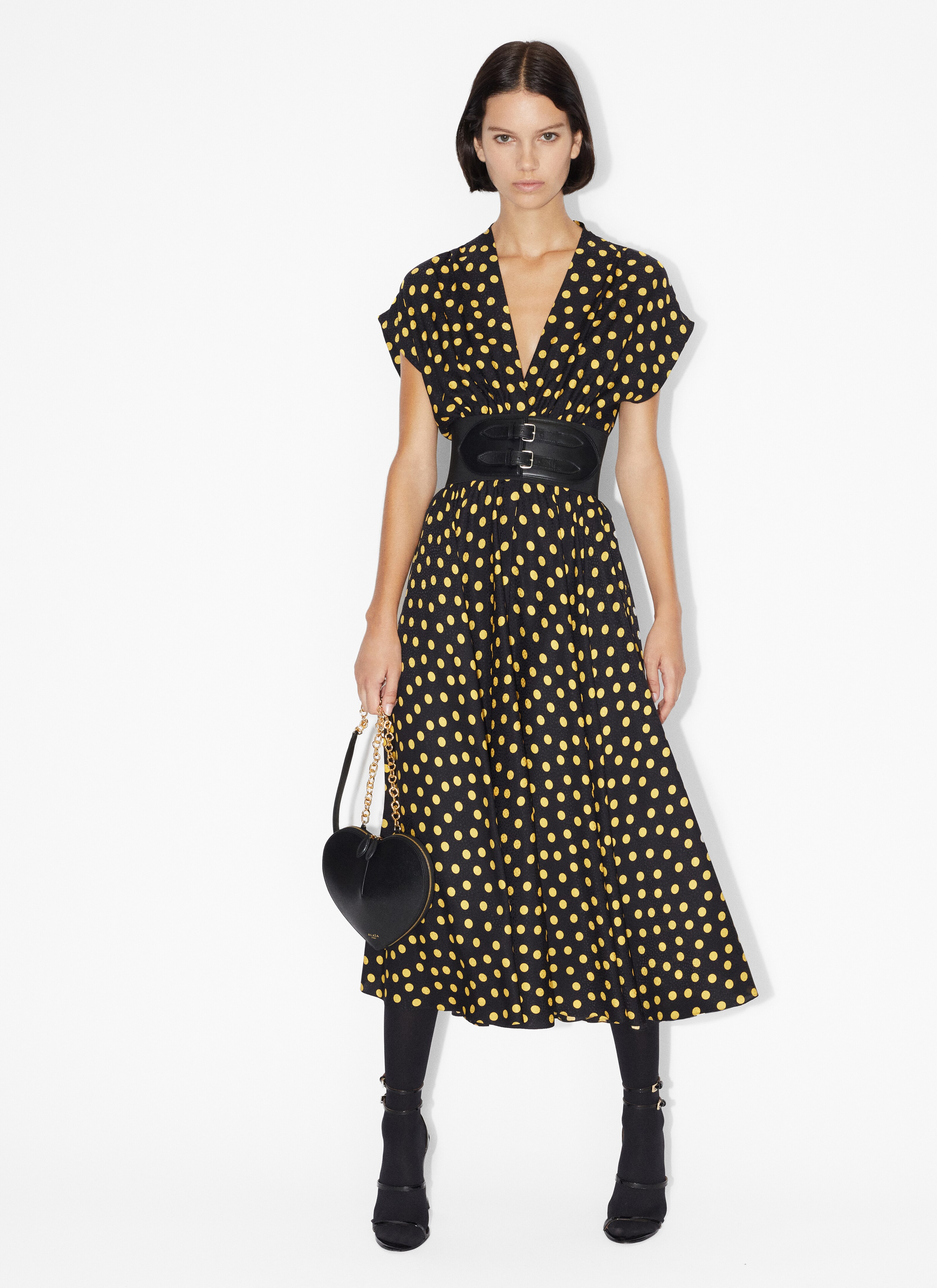 ALAÏA BLUE CONFETTIS DOTS BELTED DRESS