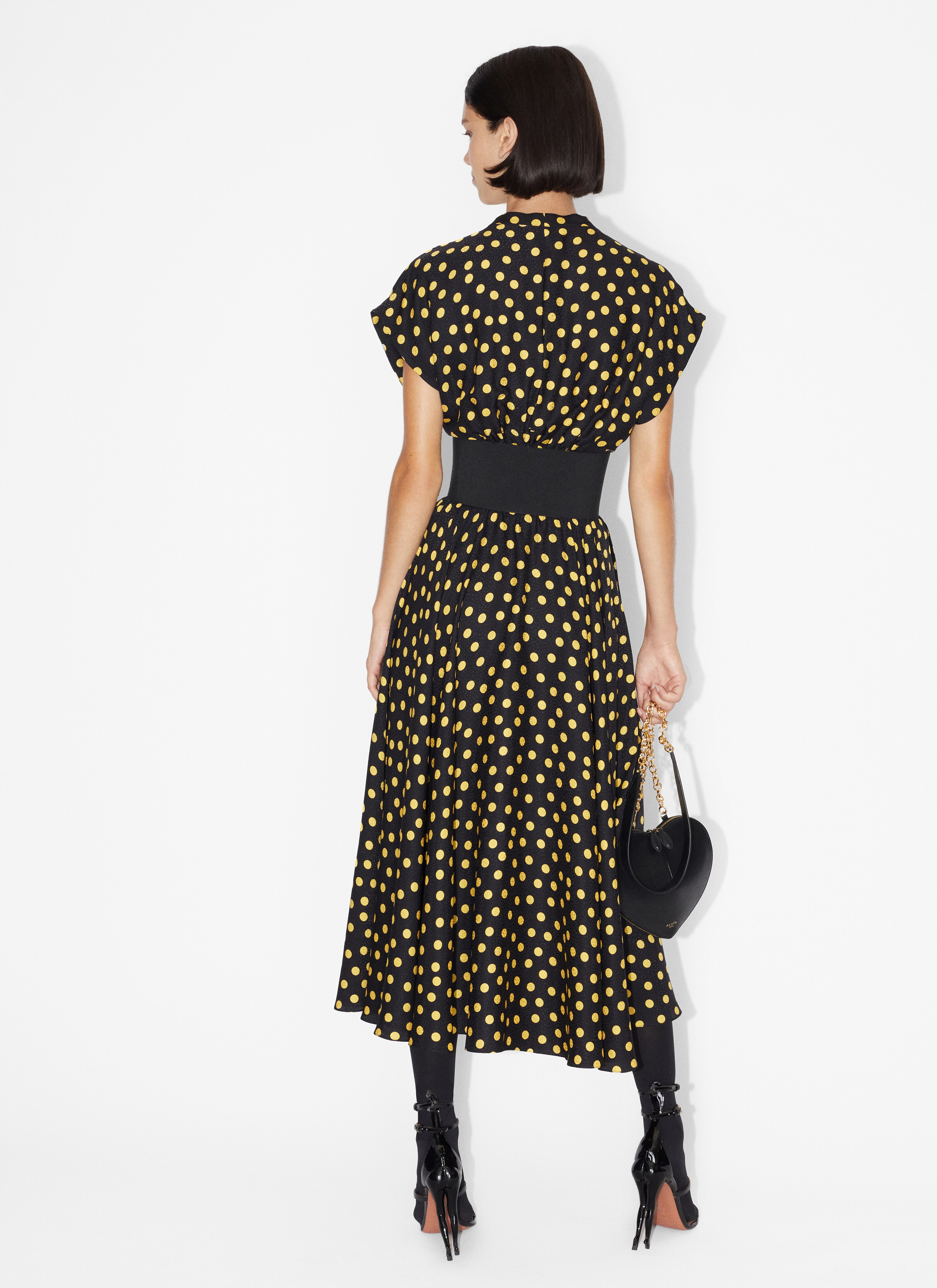 ALAÏA BLUE CONFETTIS DOTS BELTED DRESS