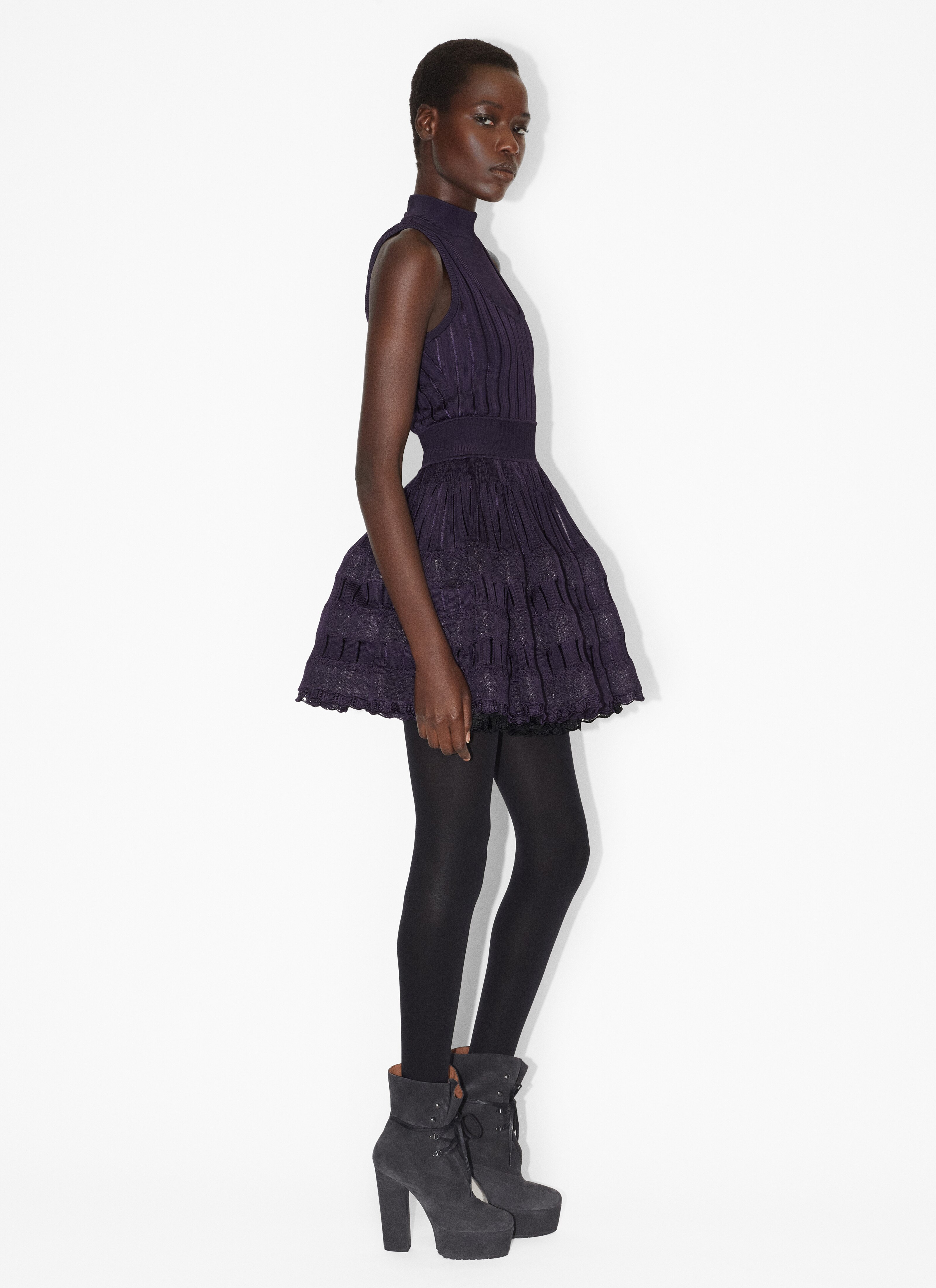 ALAÏA PURPLE SHINY CRINOLINE DRESS
