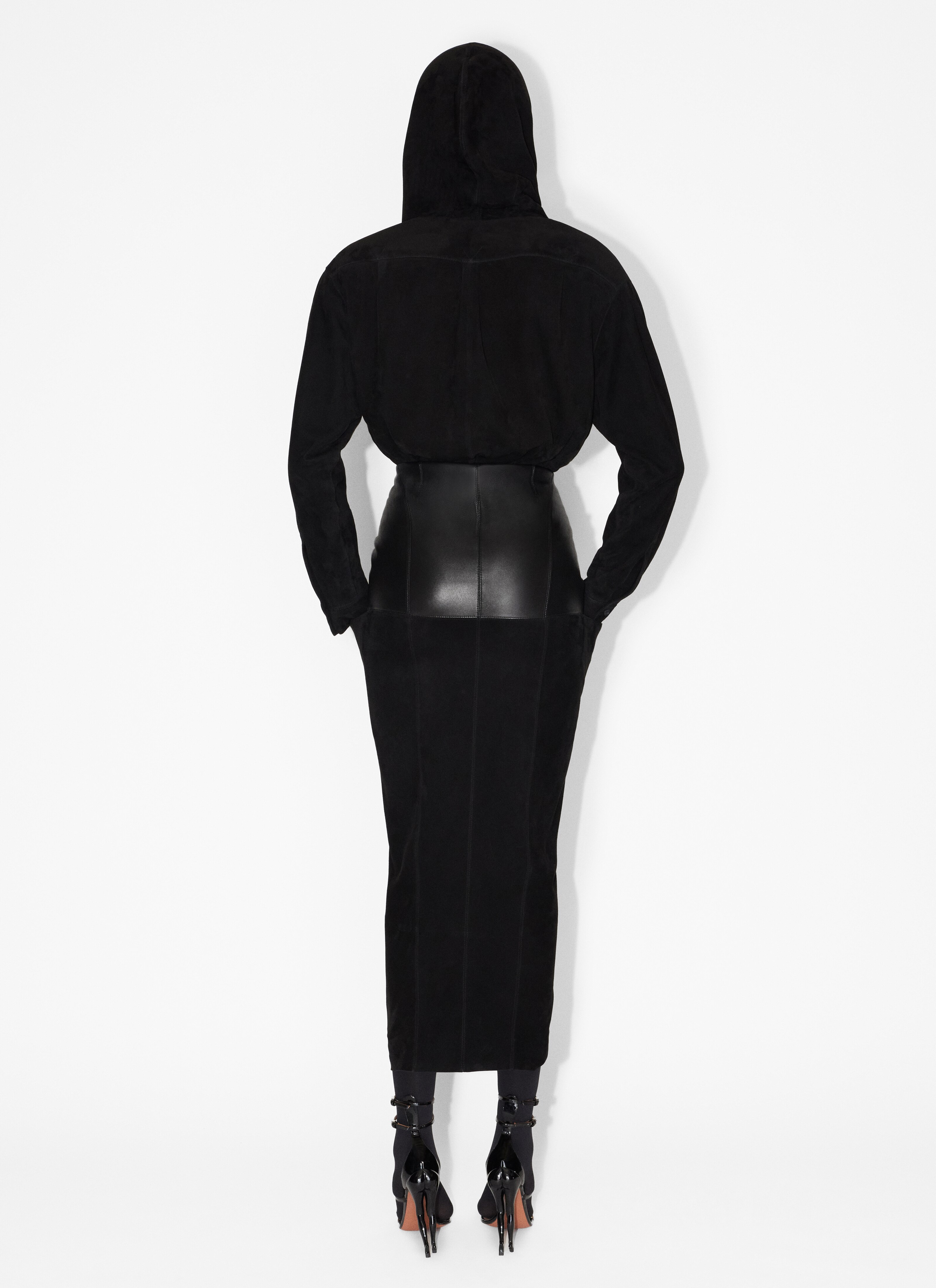 ALAÏA BLACK HOODED SUEDE BODY