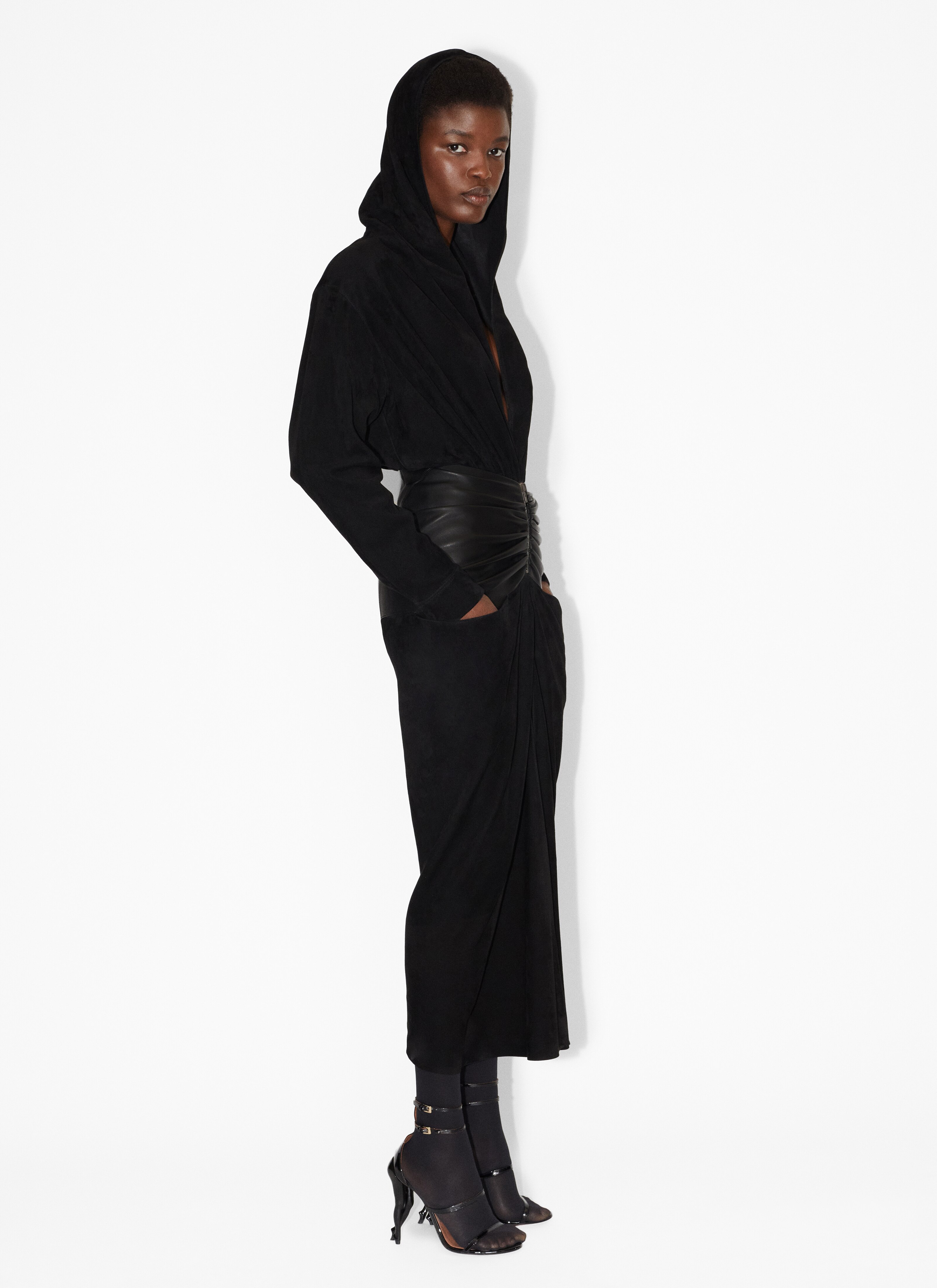 ALAÏA BLACK HOODED SUEDE BODY