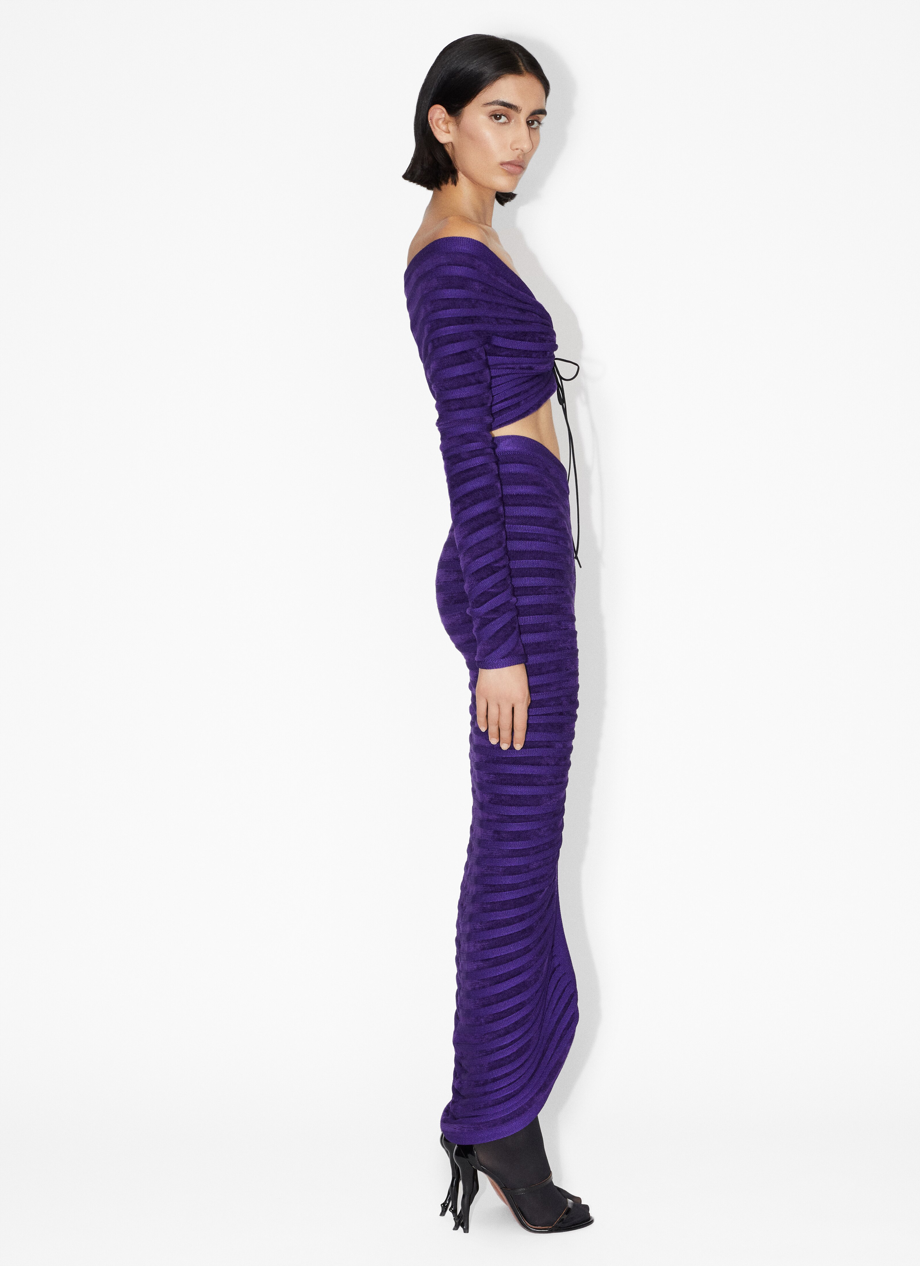 ALAÏA PURPLE FITTED MAXI VELVET SKIRT 