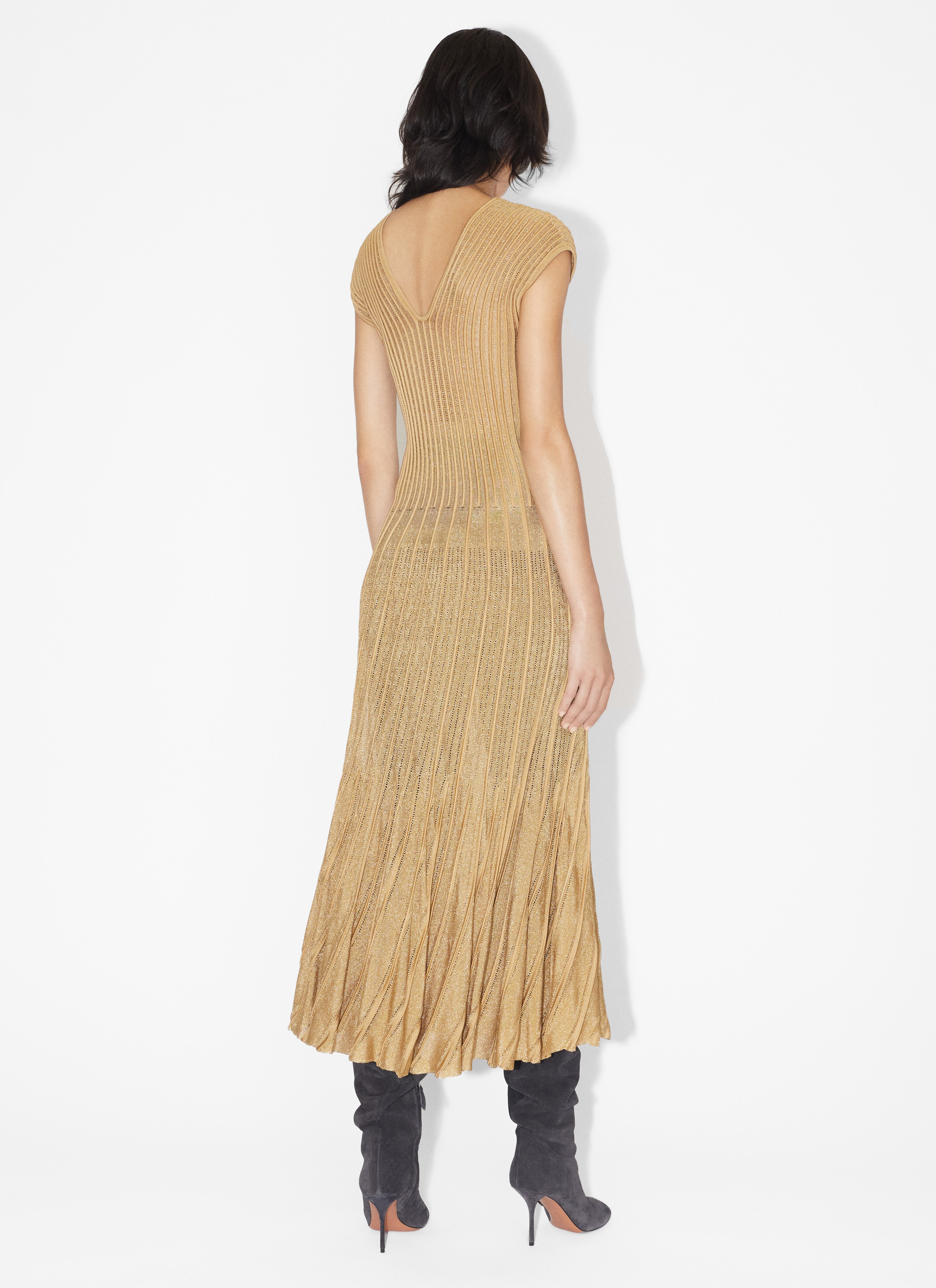 ALAÏA GOLD RIBBED LUREX DRESS