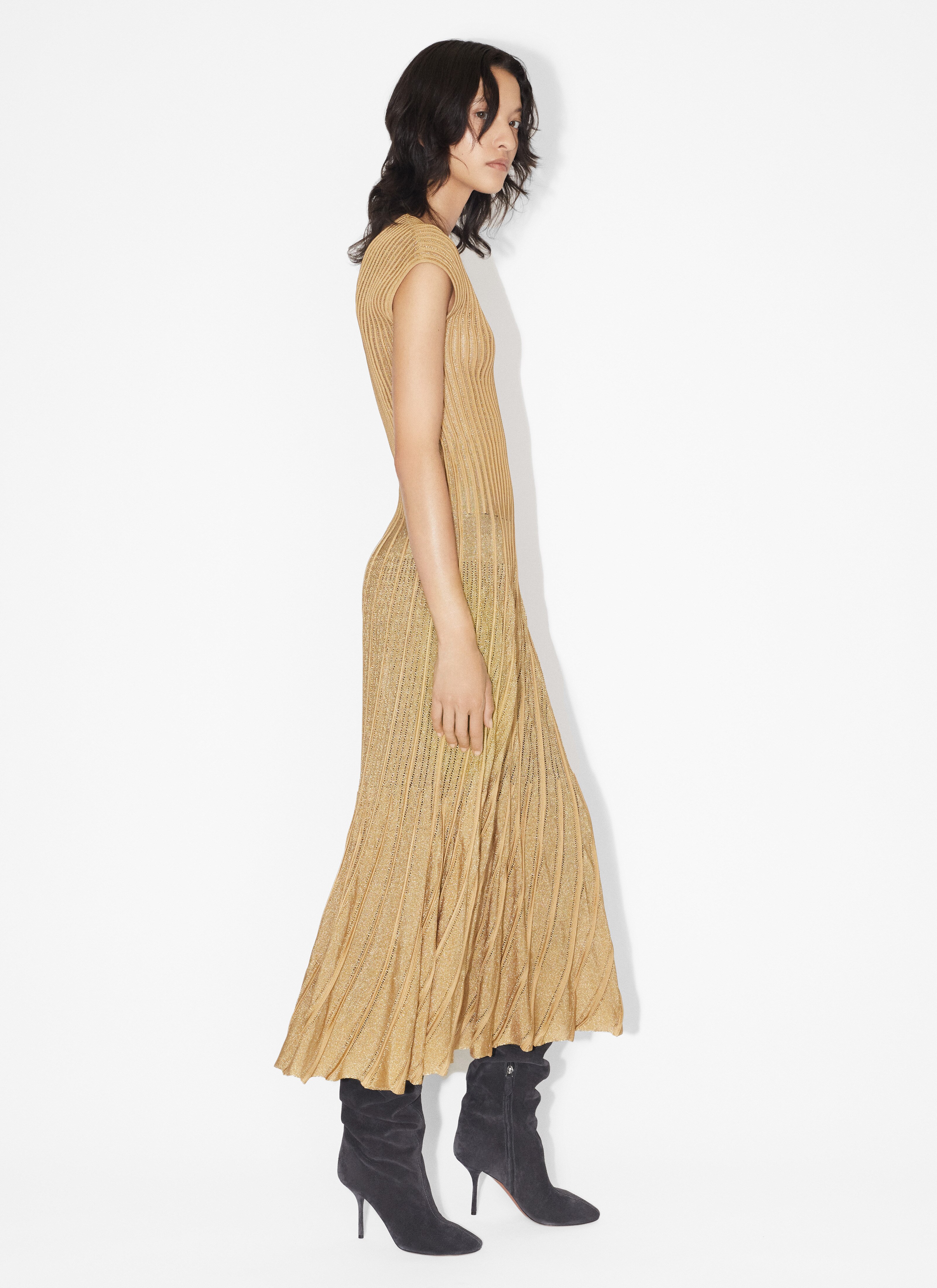 ALAÏA GOLD RIBBED LUREX DRESS