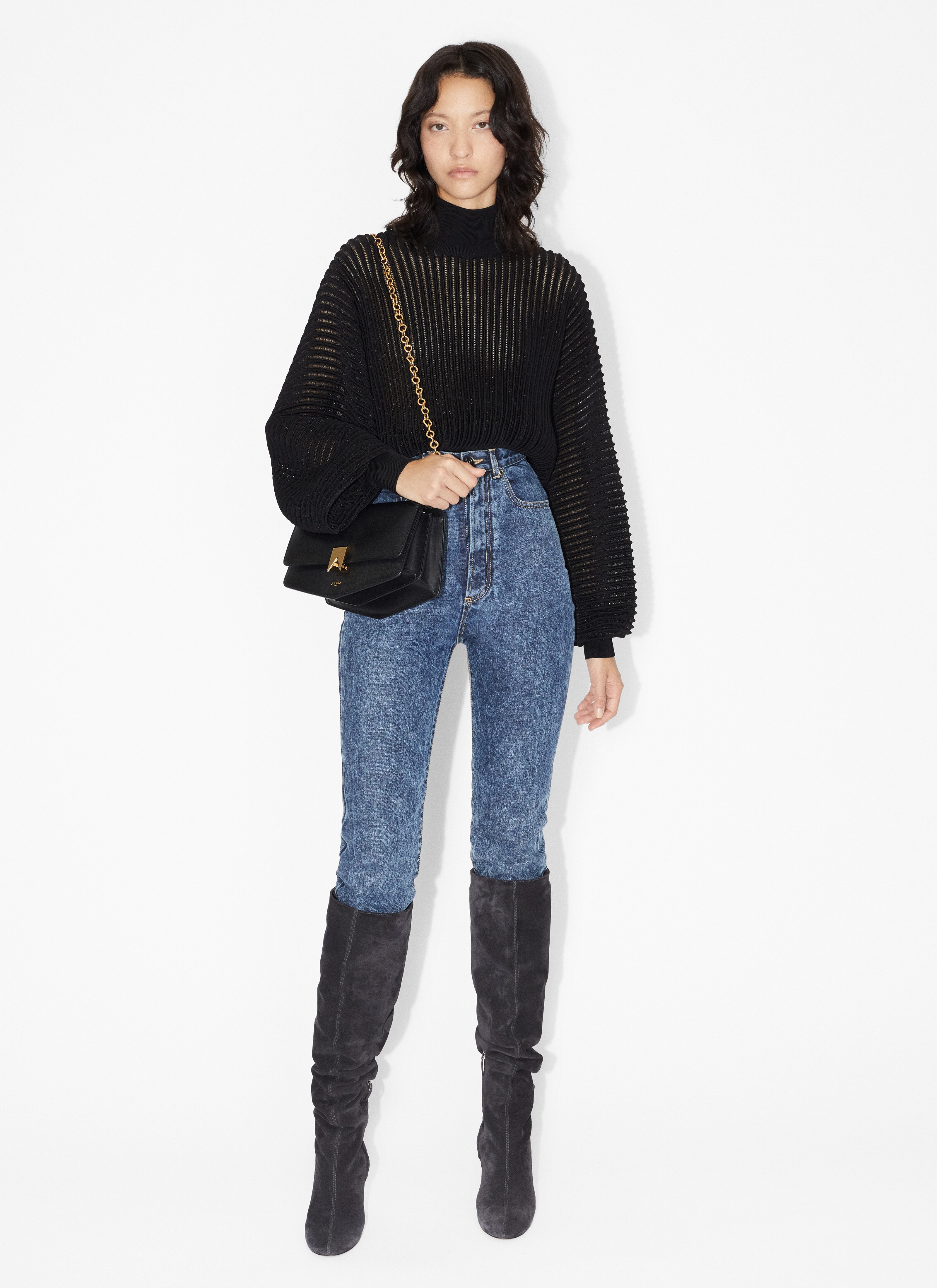 Women's Black Ribbed Lurex Jumper | ALAÏA UK