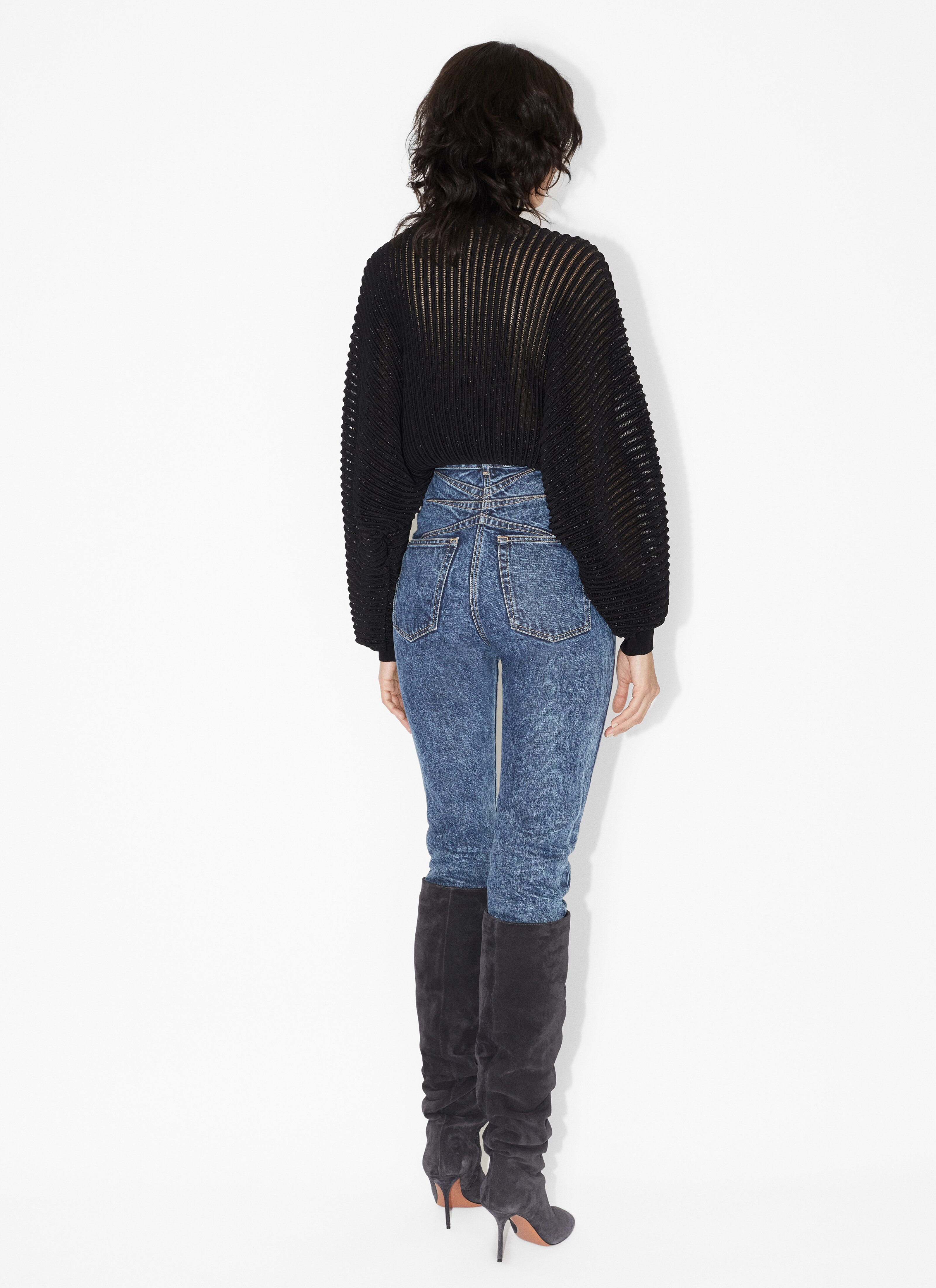 ALAÏA BLACK RIBBED LUREX JUMPER 