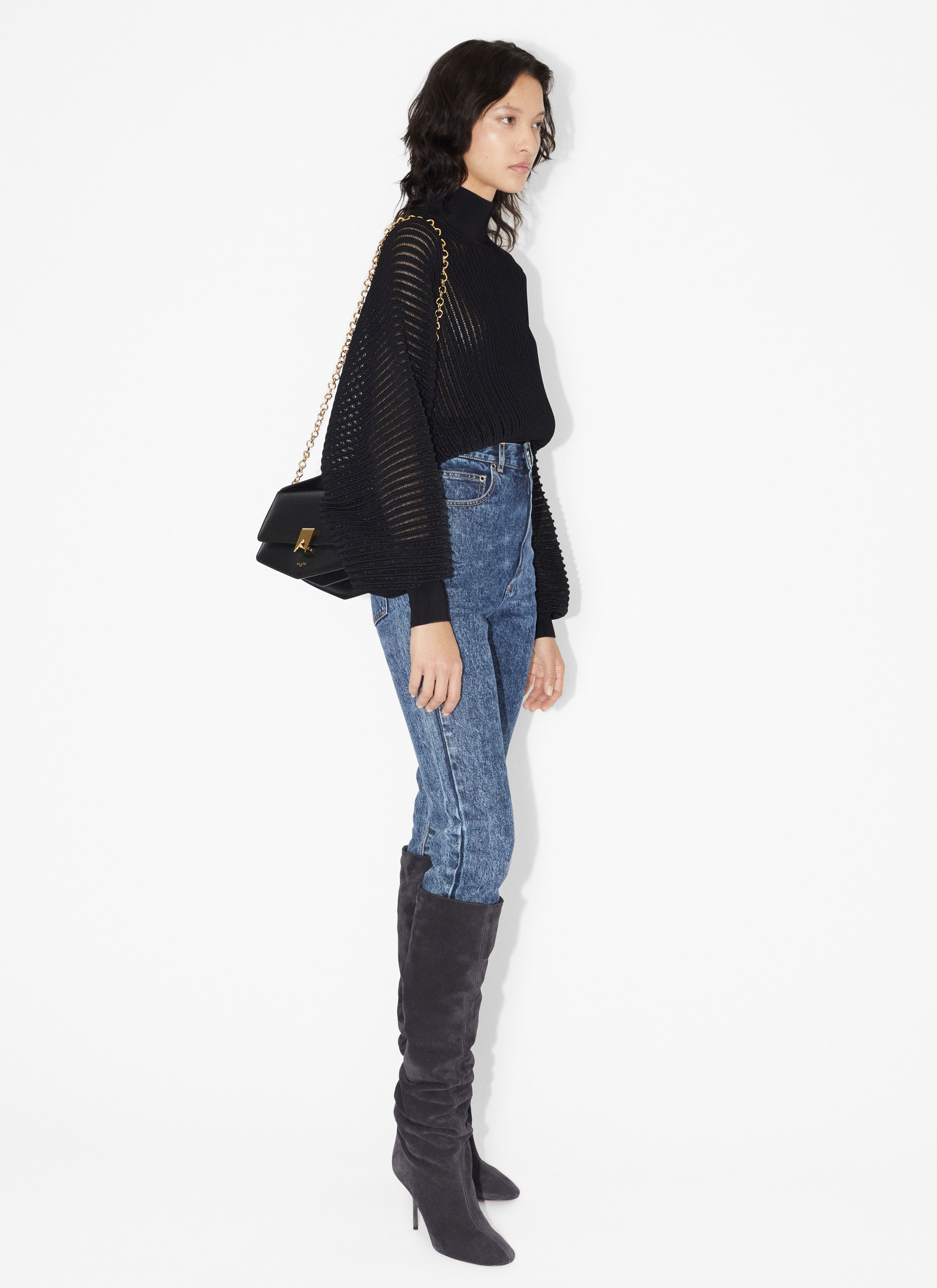 ALAÏA BLACK RIBBED LUREX JUMPER 
