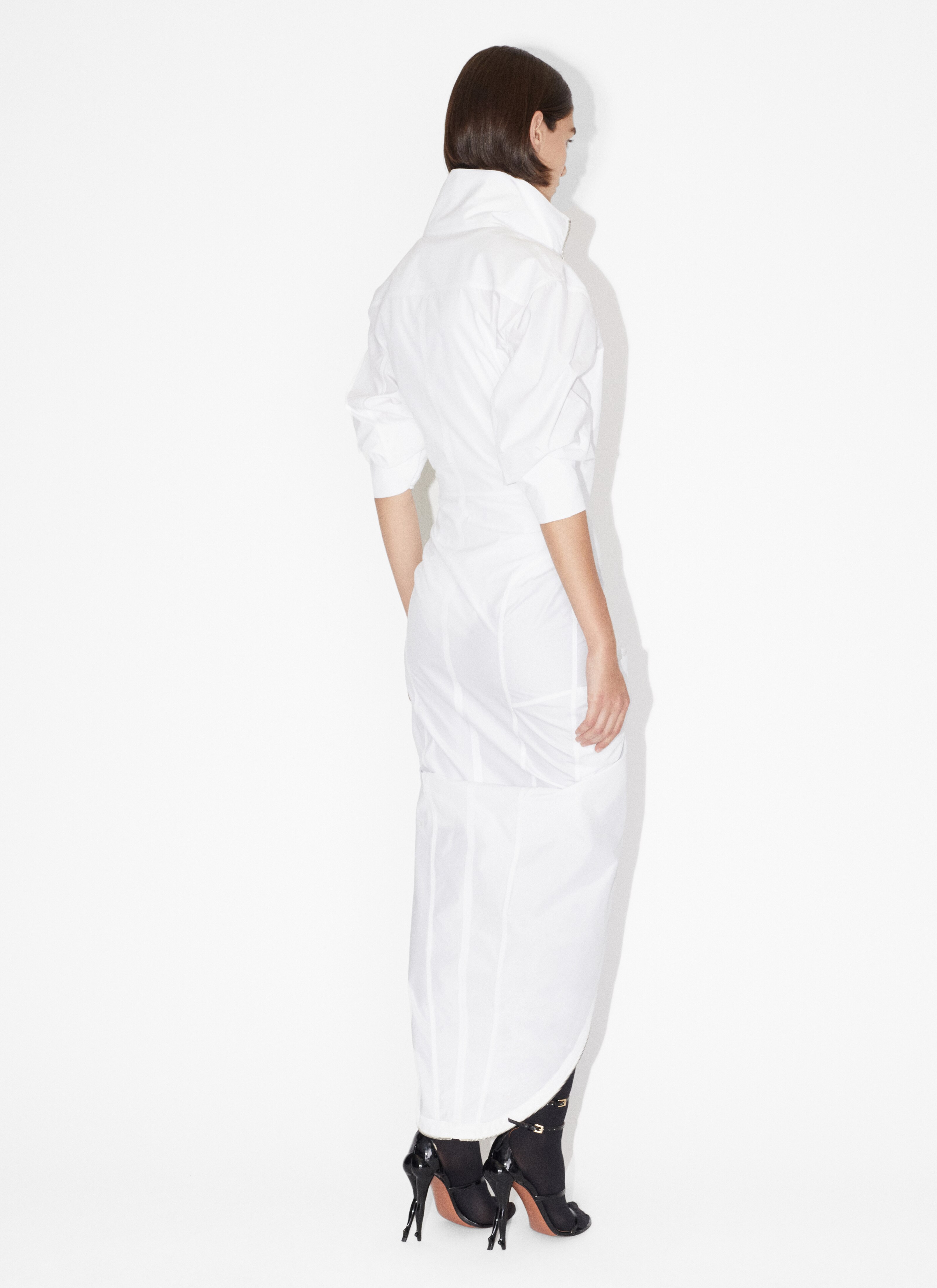 ALAÏA WHITE MAXI ZIPPED DRESS IN POPLIN