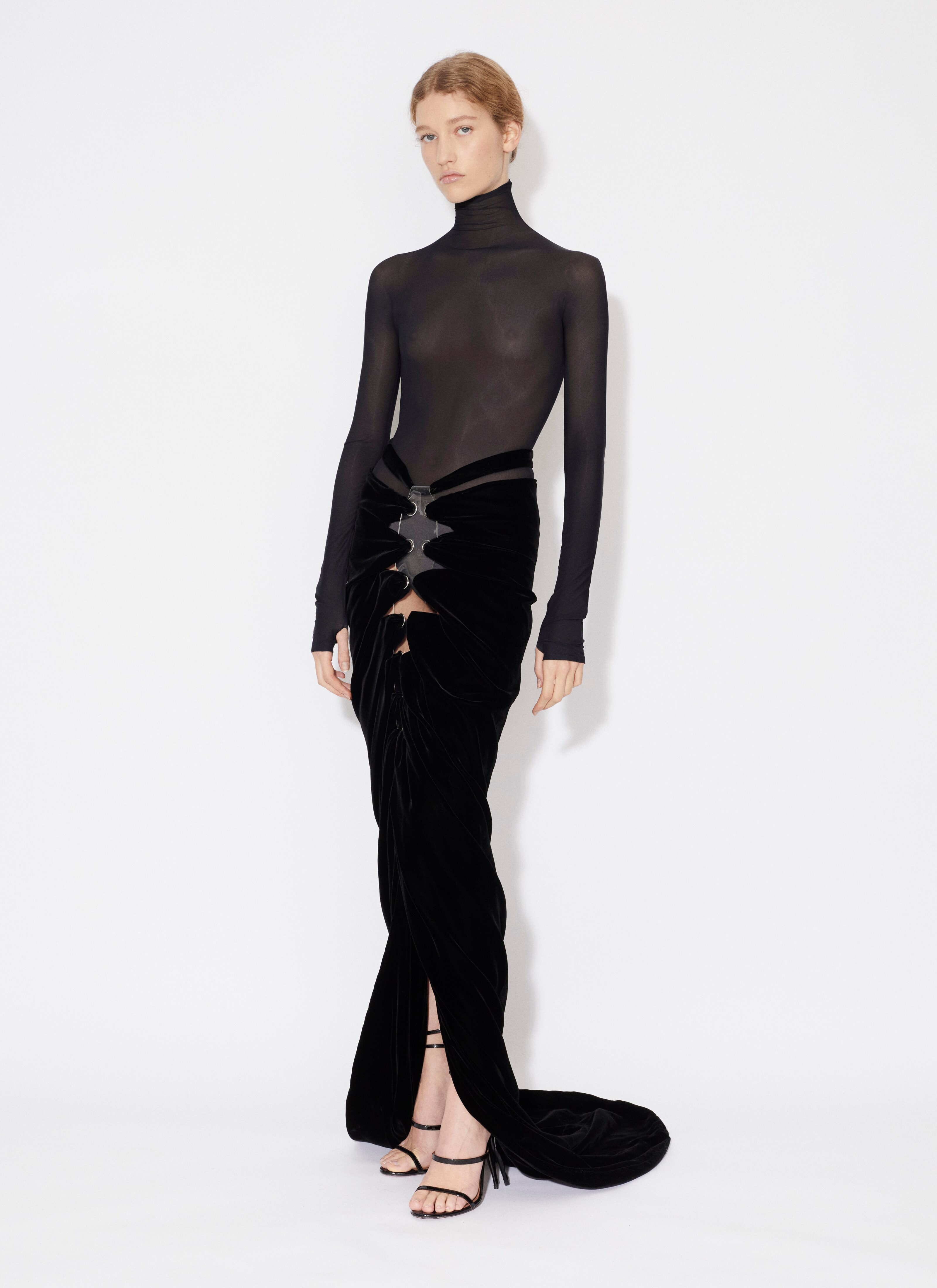 ALAÏA  VELVET DRAPED SKIRT 