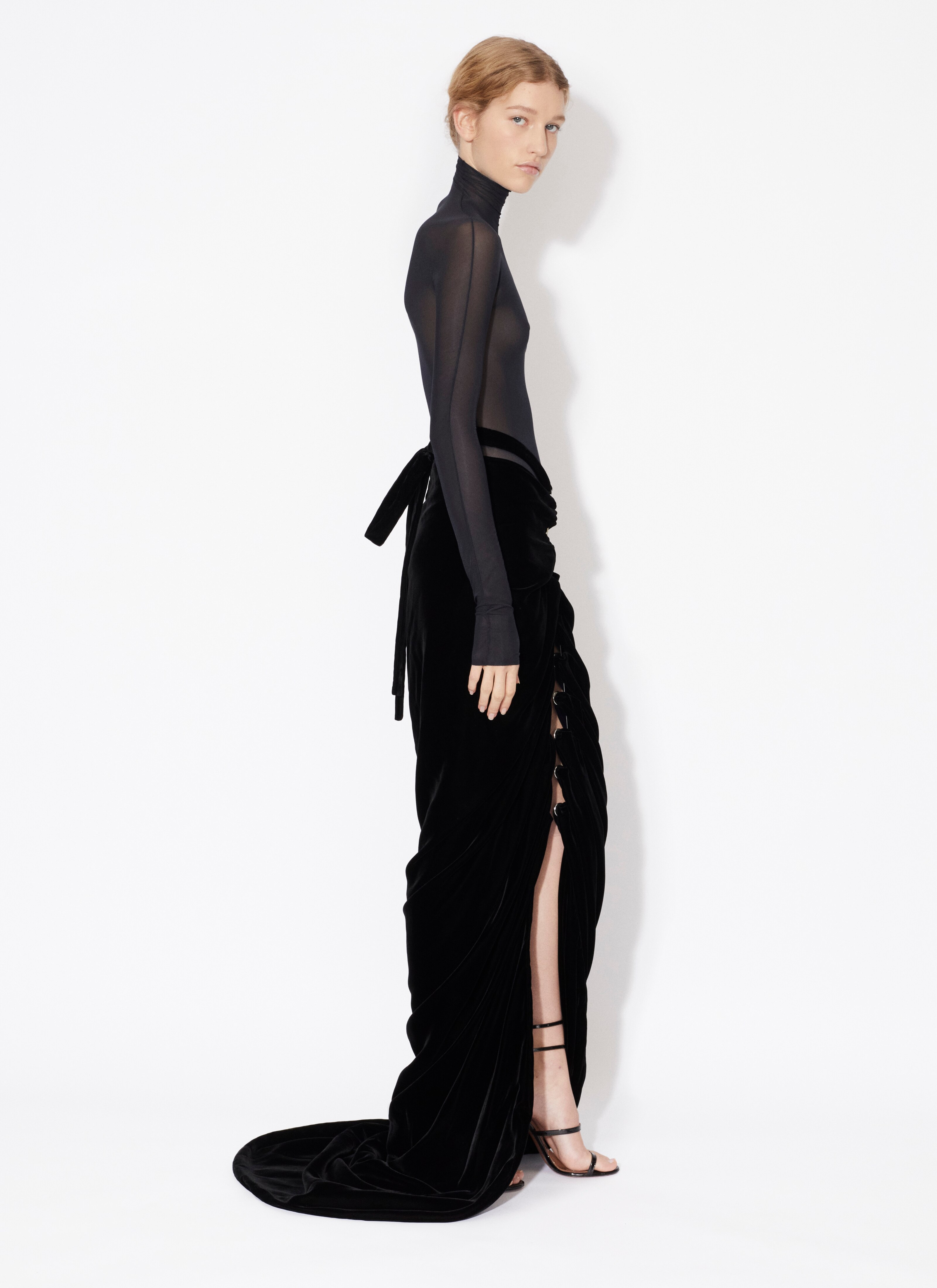 ALAÏA  VELVET DRAPED SKIRT 