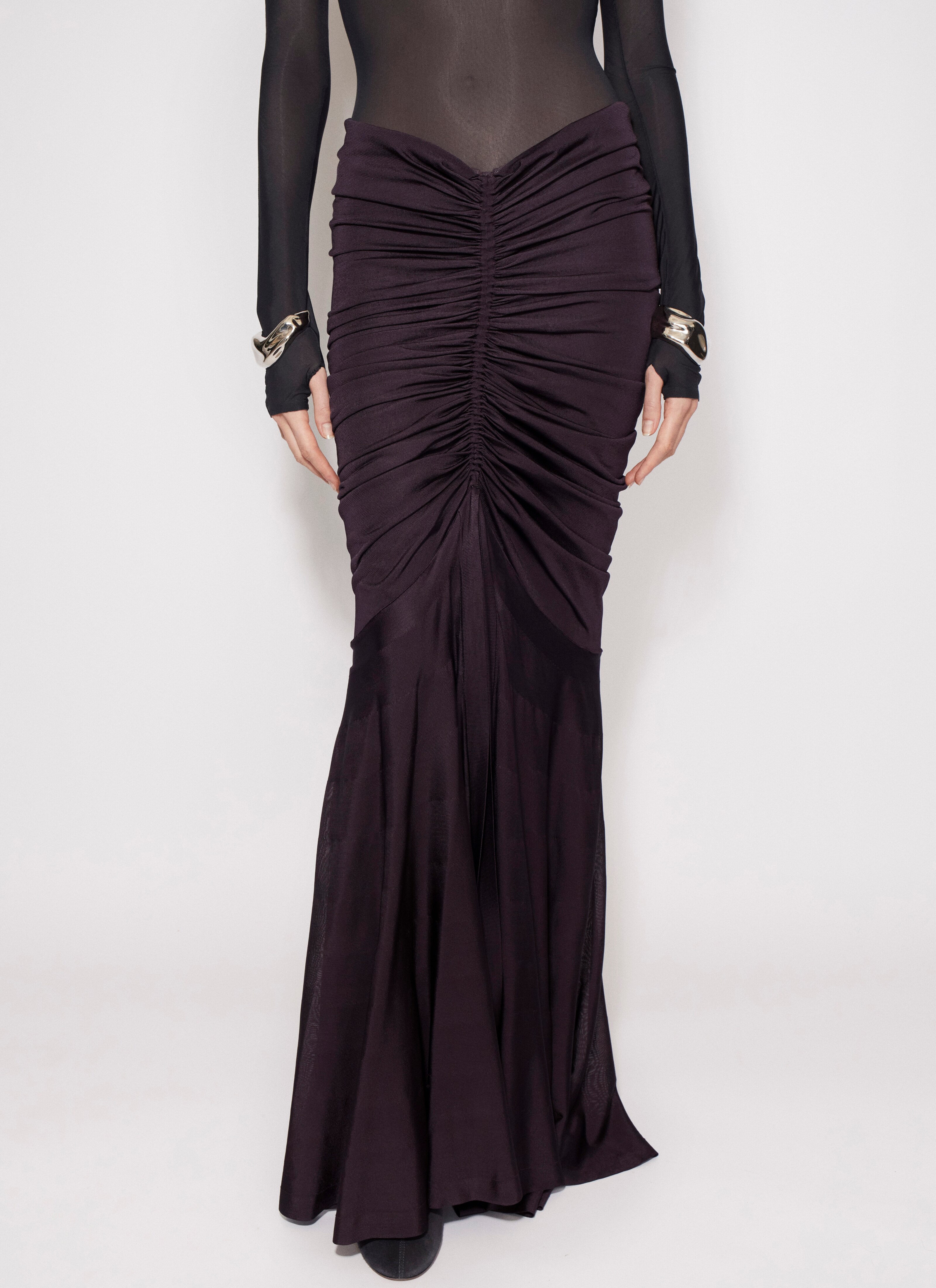 ALAÏA PURPLE FLUID DRAPED SKIRT 