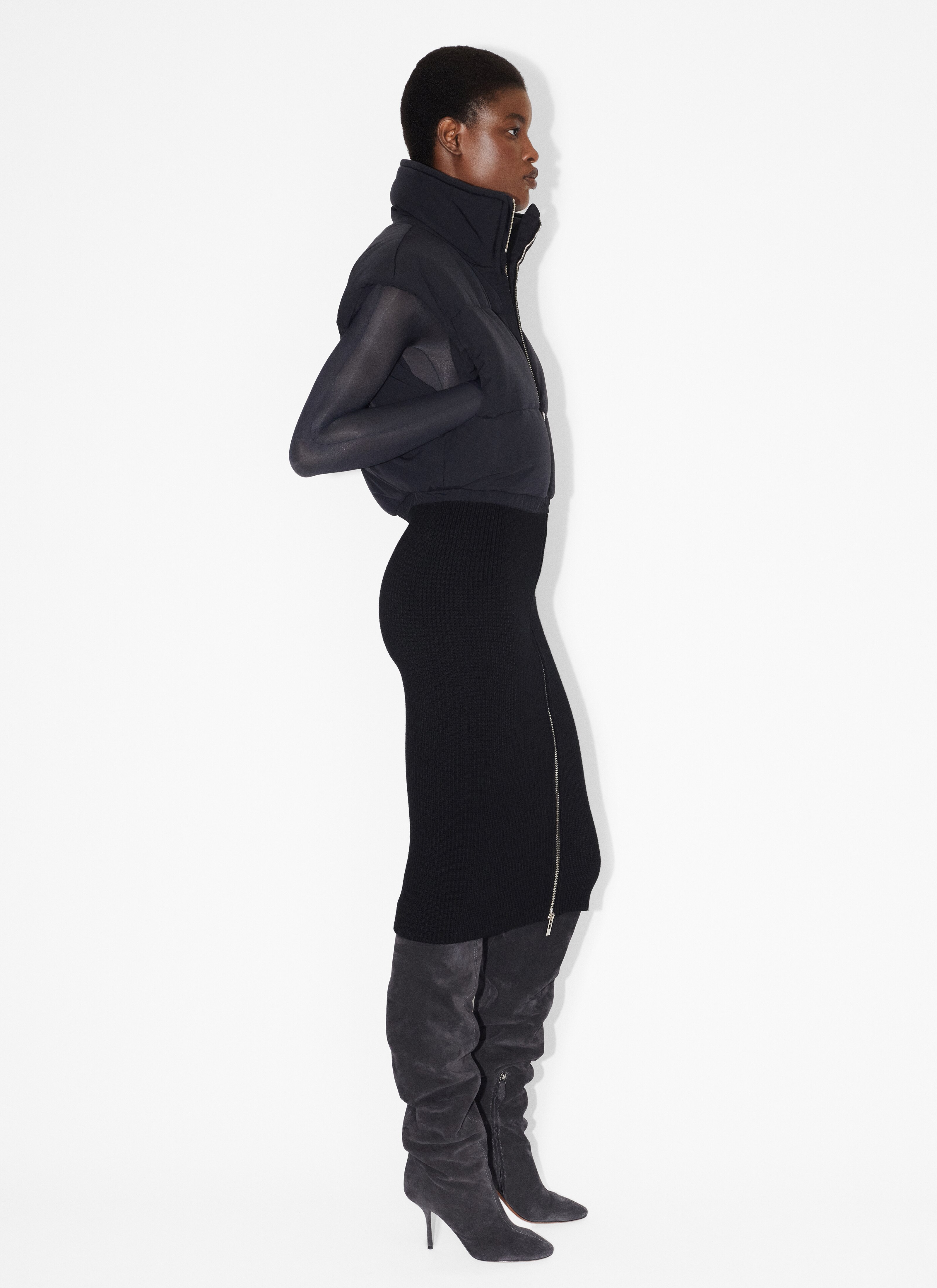 ALAÏA BLACK SLEEVELESS MAXI PUFFER