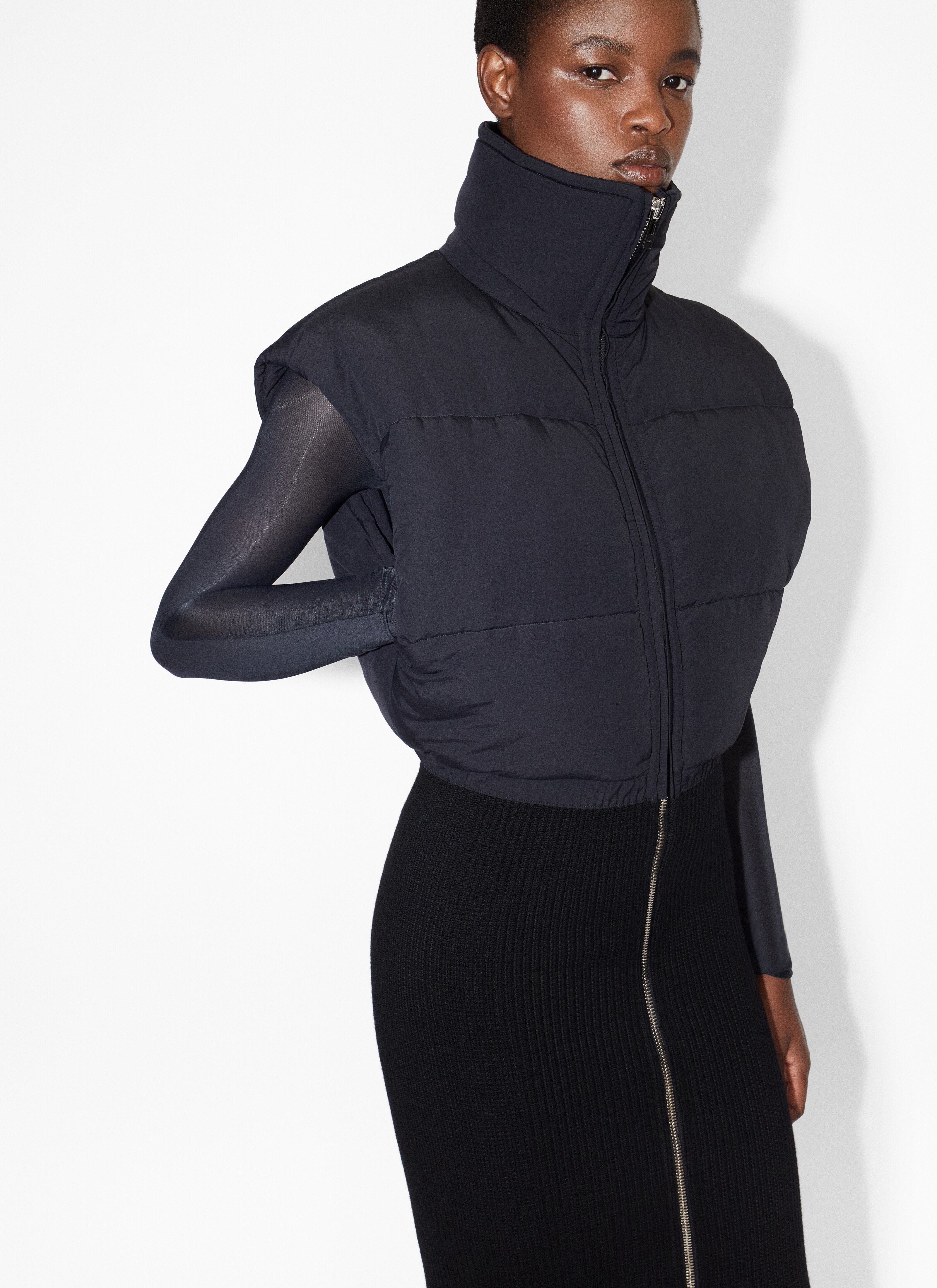 ALAÏA BLACK SLEEVELESS MAXI PUFFER