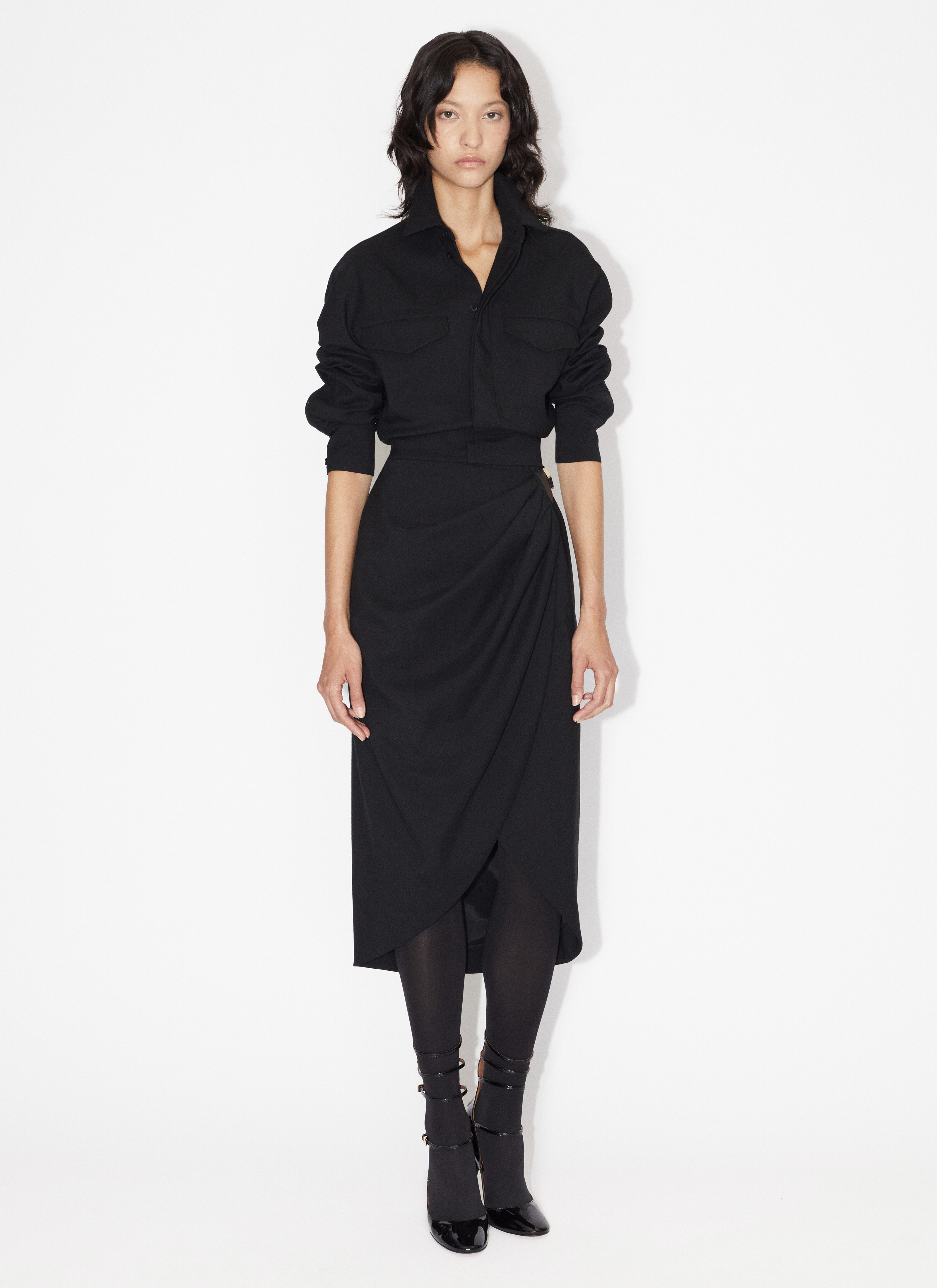 ALAÏA BLACK MIDI WRAP SKIRT