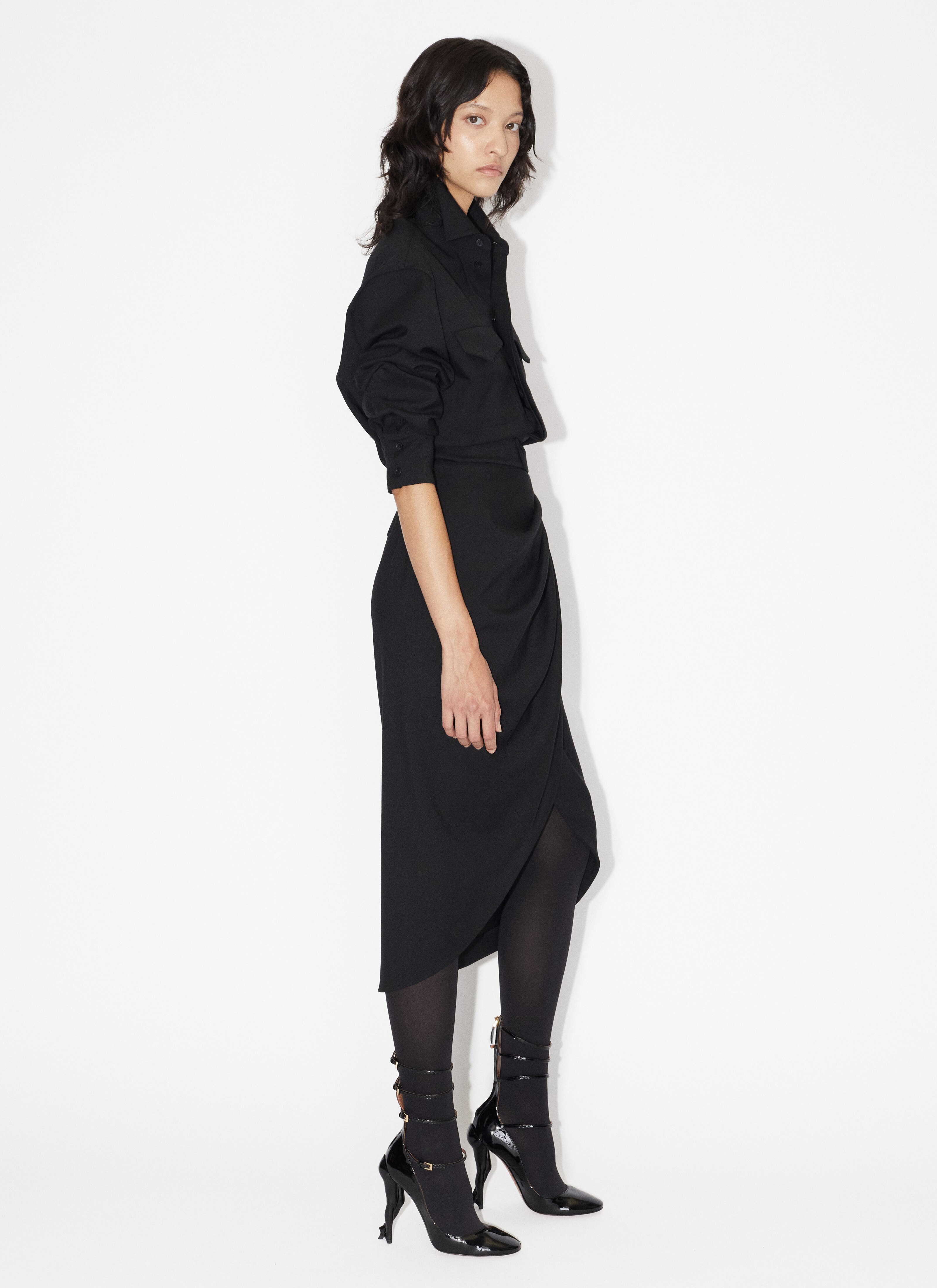 ALAÏA BLACK MIDI WRAP SKIRT