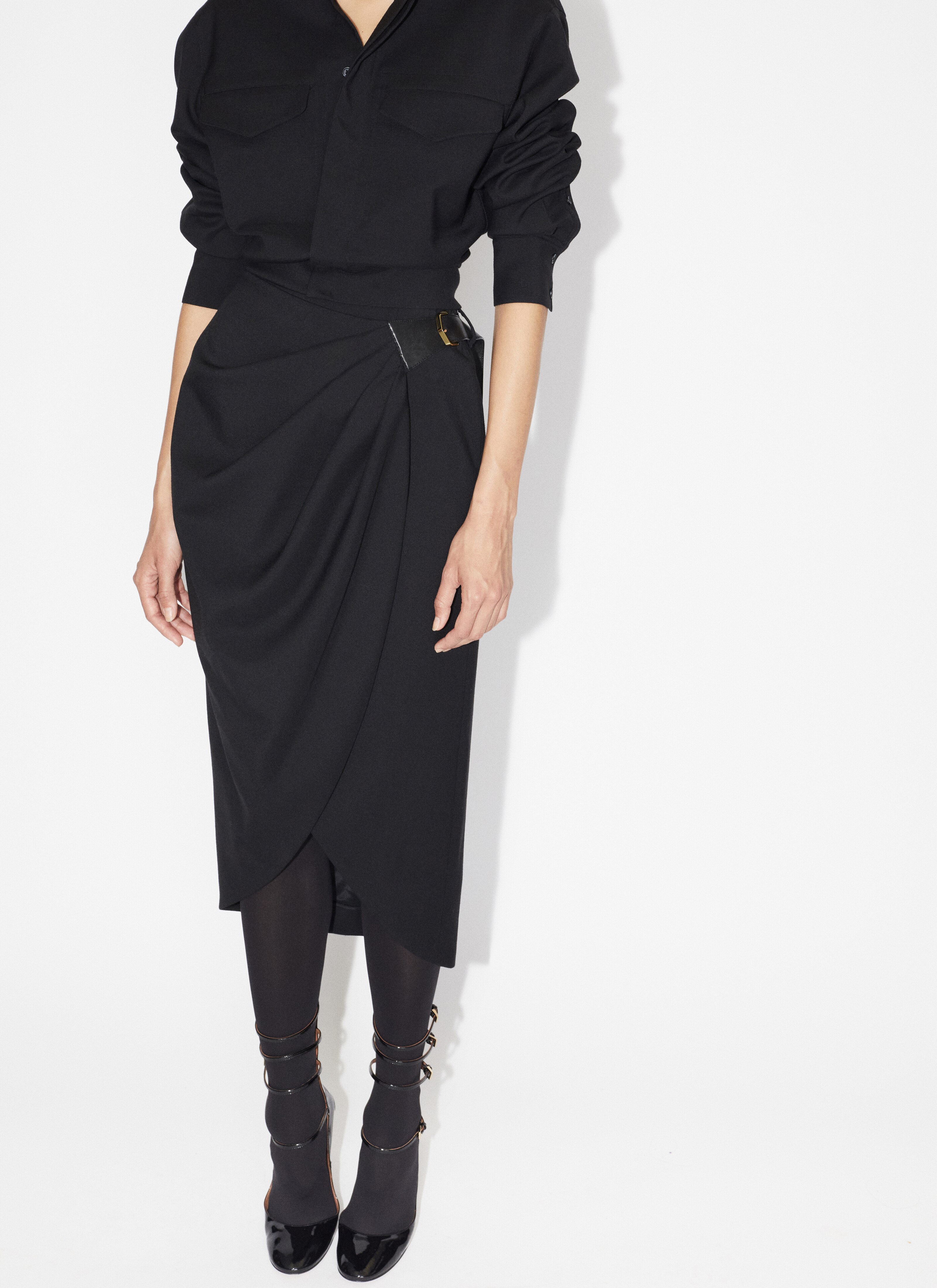 ALAÏA BLACK MIDI WRAP SKIRT
