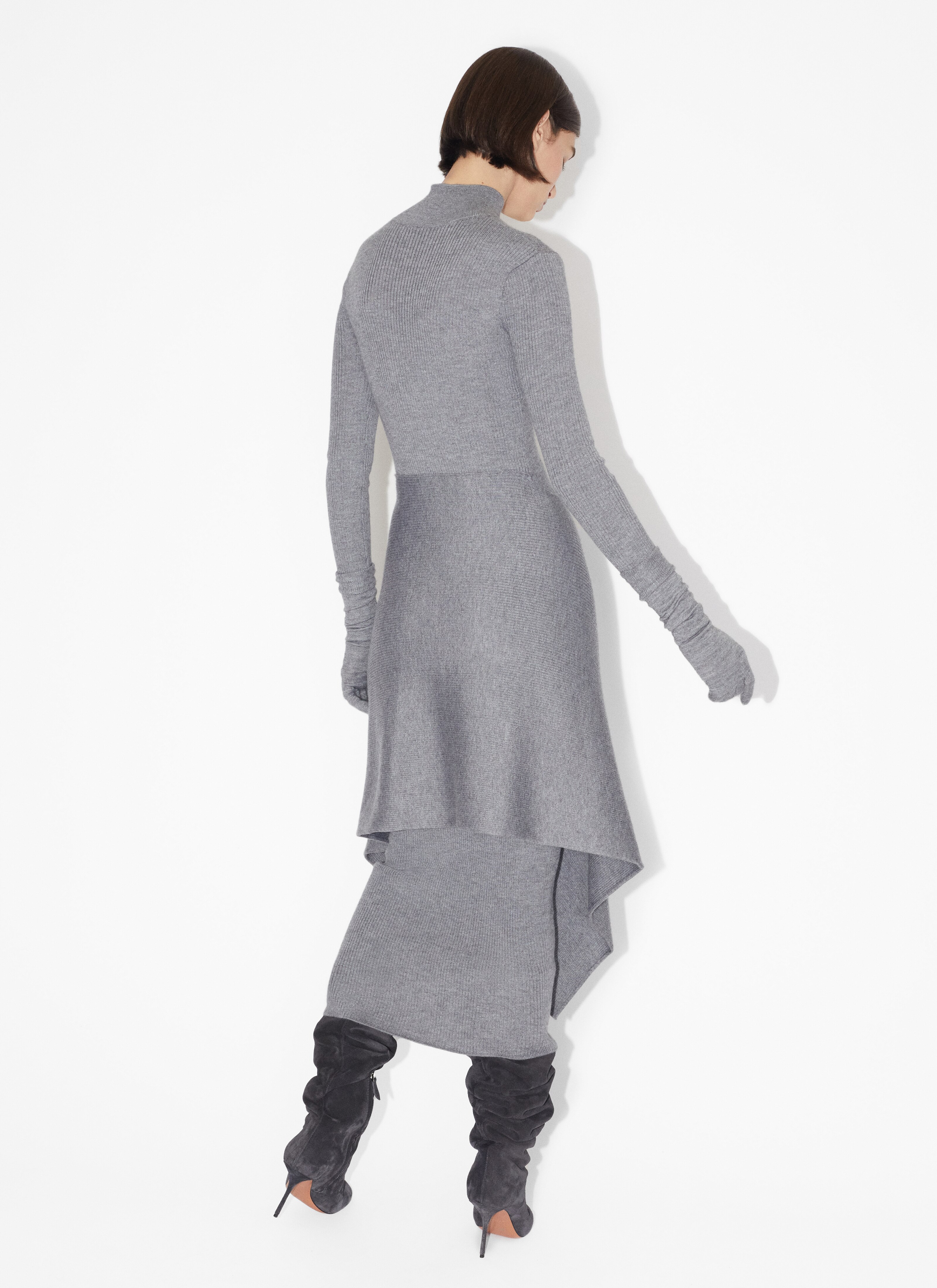 ALAÏA GRAY SILK AND CASHMERE DRESS