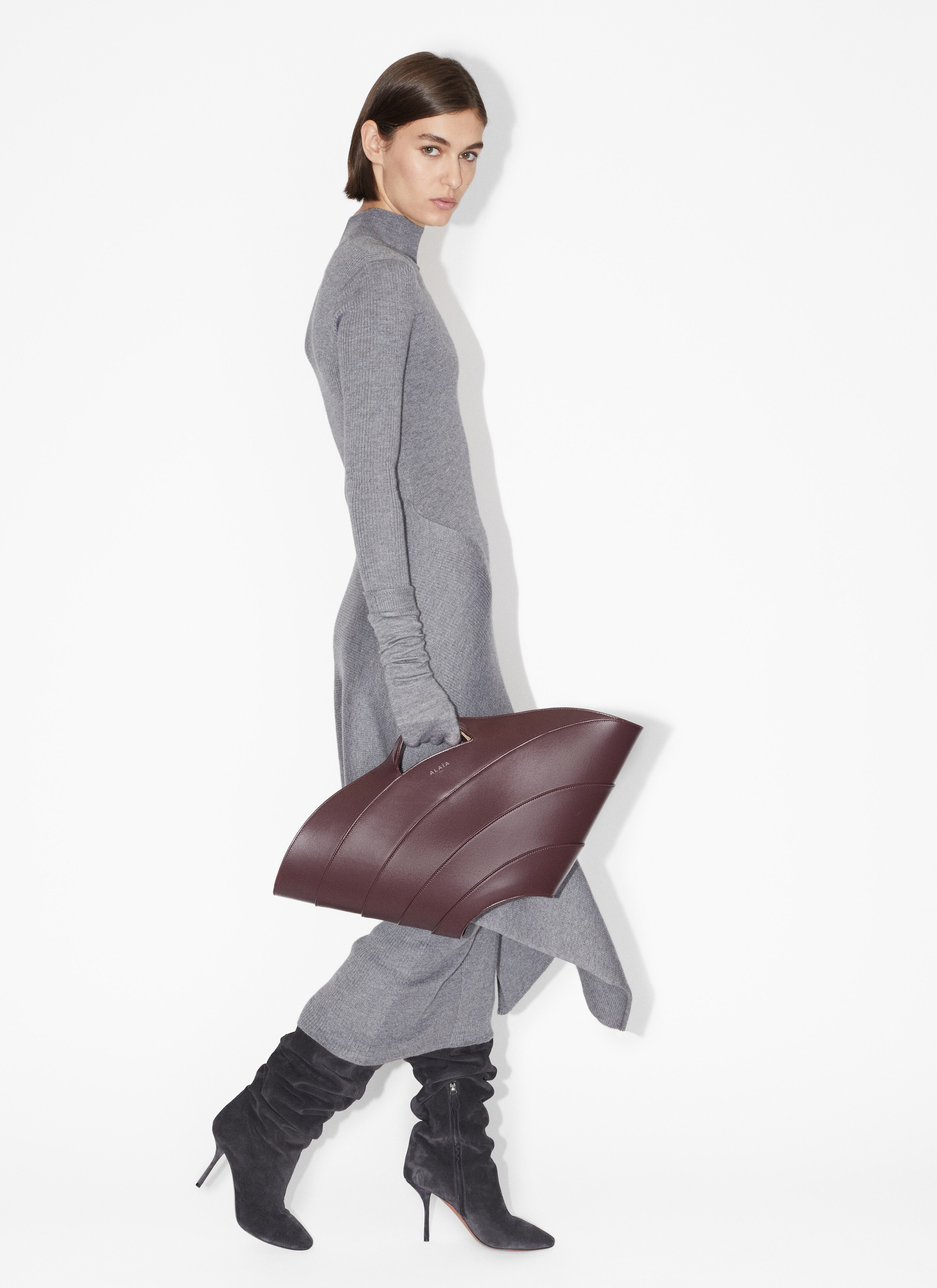 ALAÏA GRAY SILK AND CASHMERE DRESS
