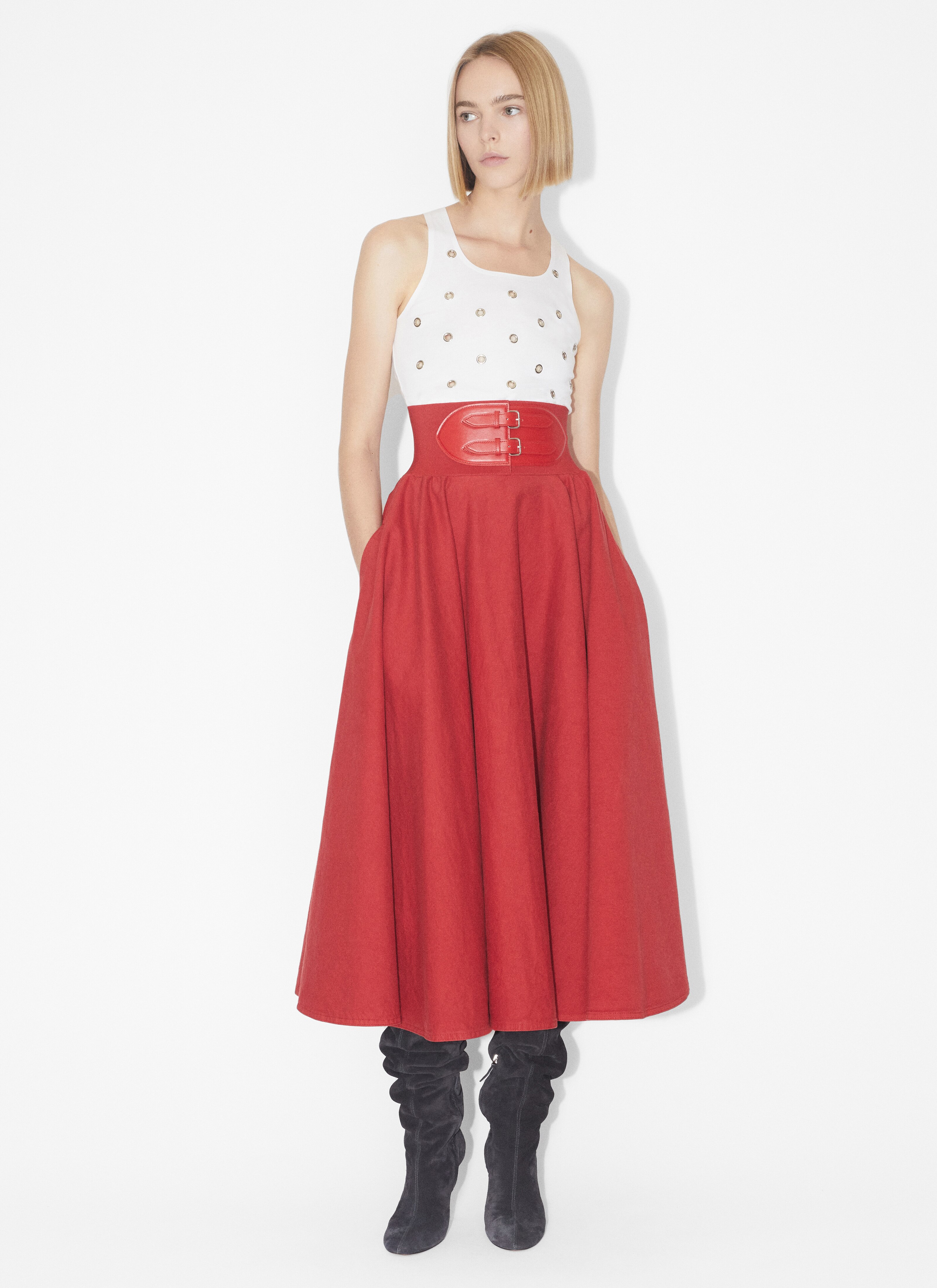 ALAÏA WHITE EYELET CROPPED TANK TOP