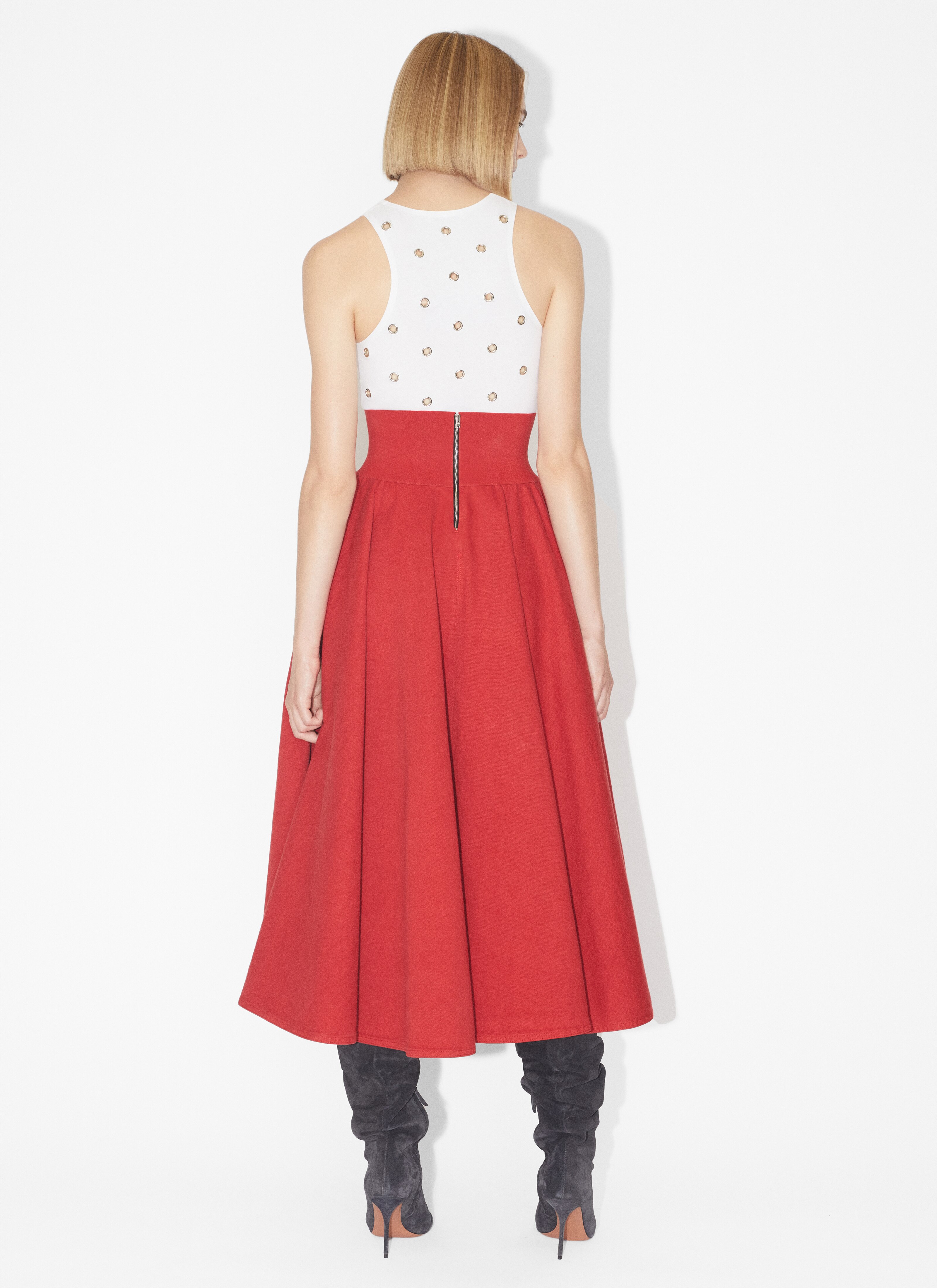 ALAÏA WHITE EYELET CROPPED TANK TOP