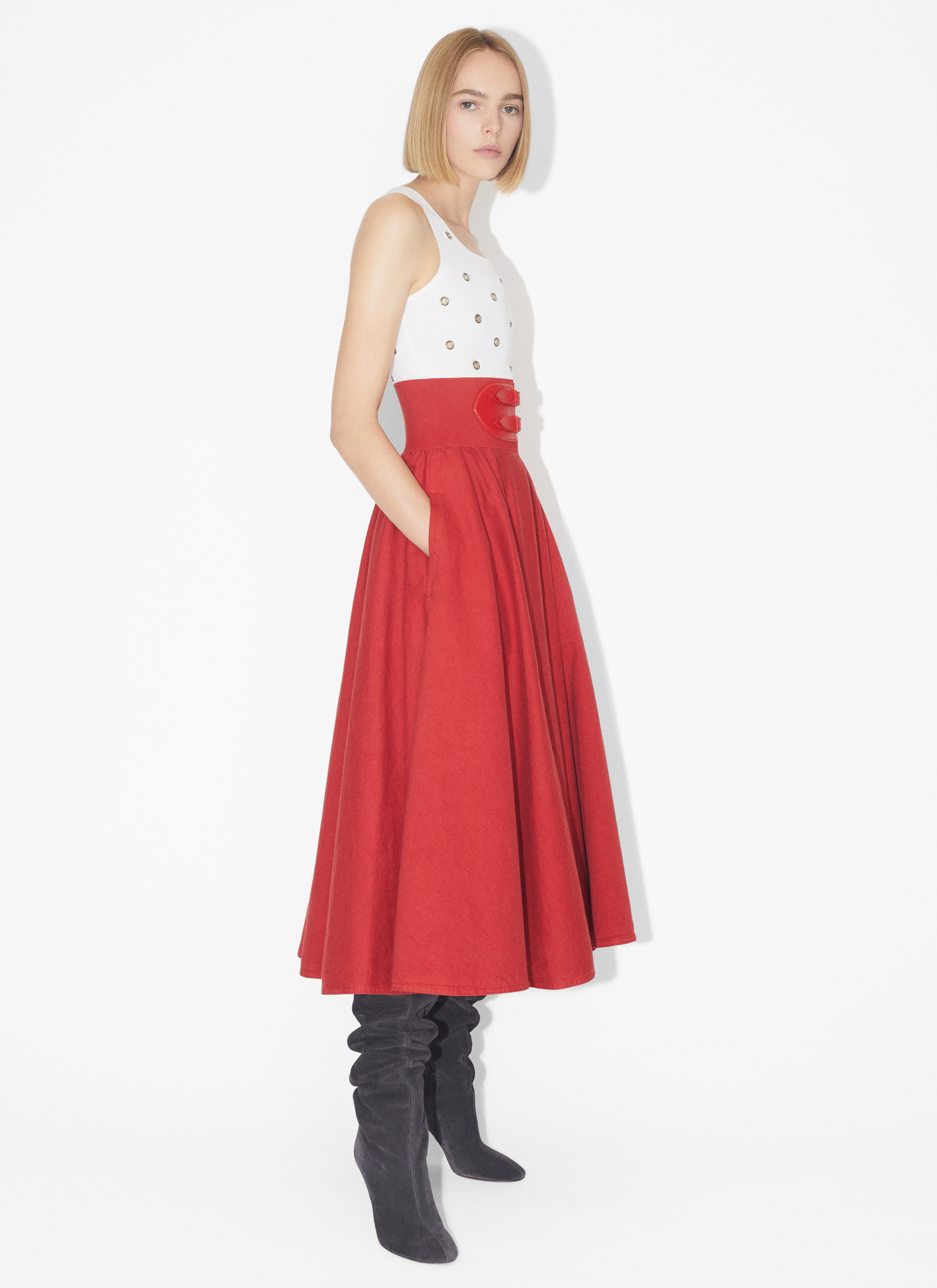 ALAÏA WHITE EYELET CROPPED TANK TOP