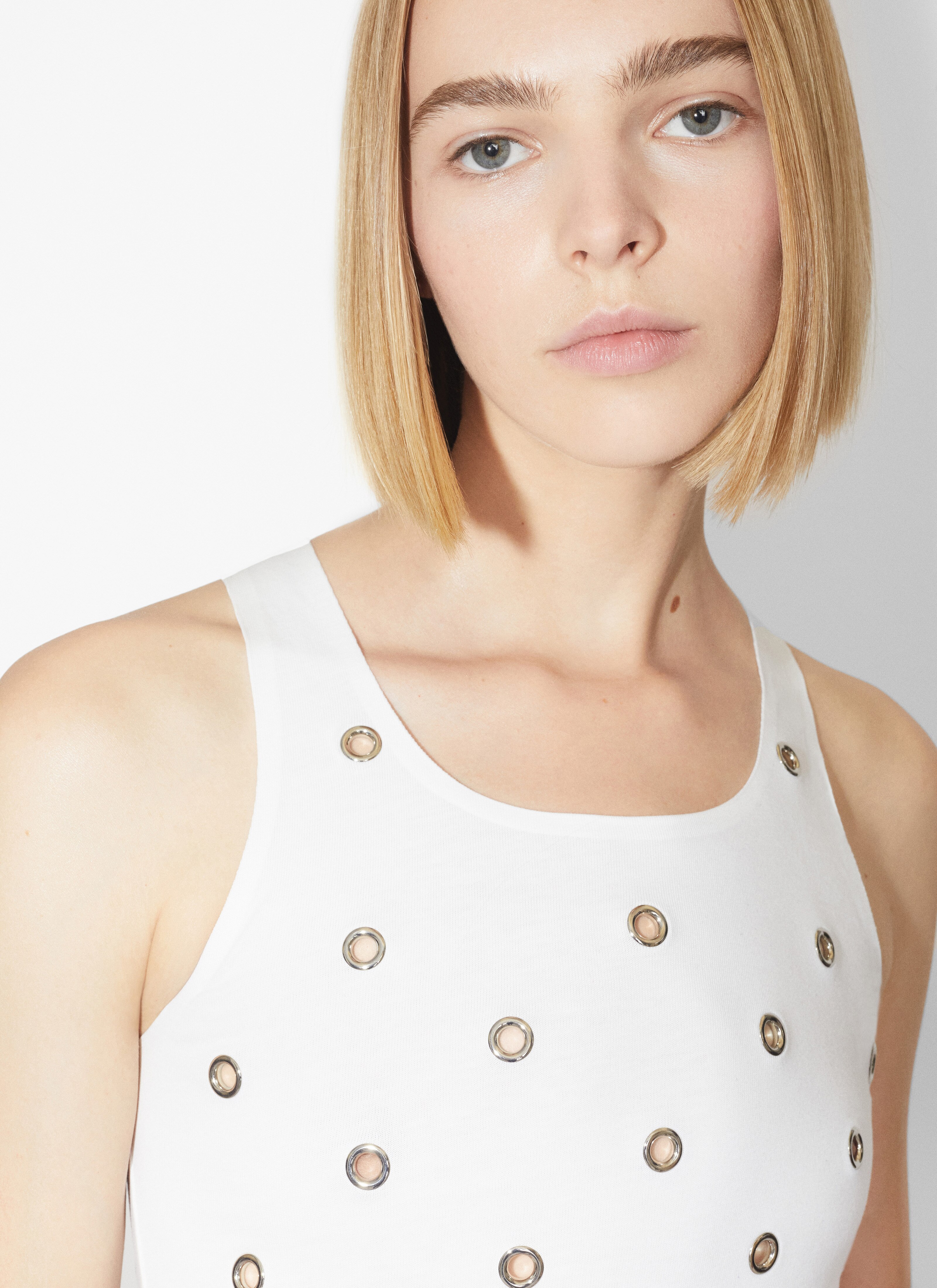ALAÏA WHITE EYELET CROPPED TANK TOP