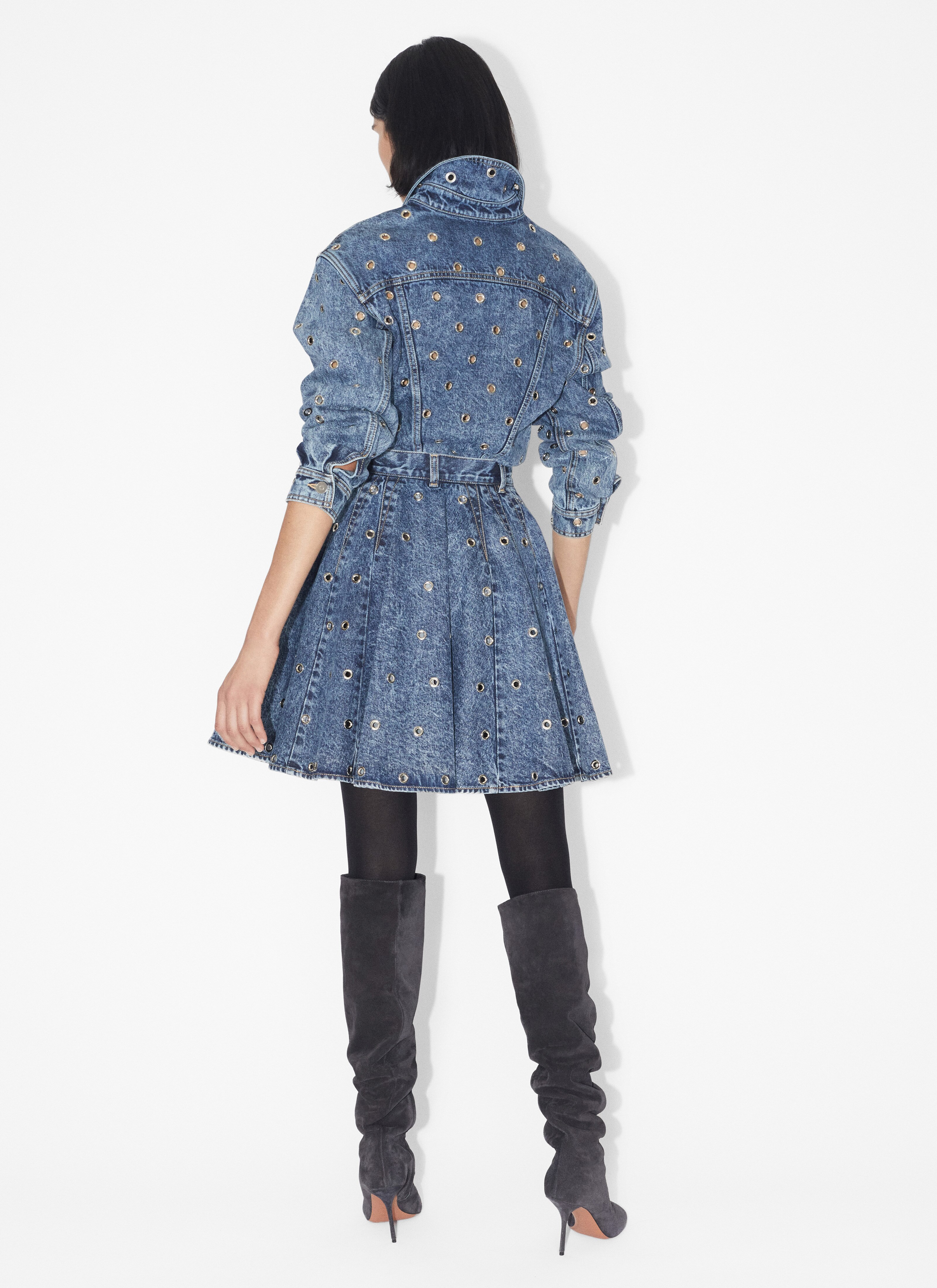 ALAÏA BLUE EYELET DENIM SKIRT