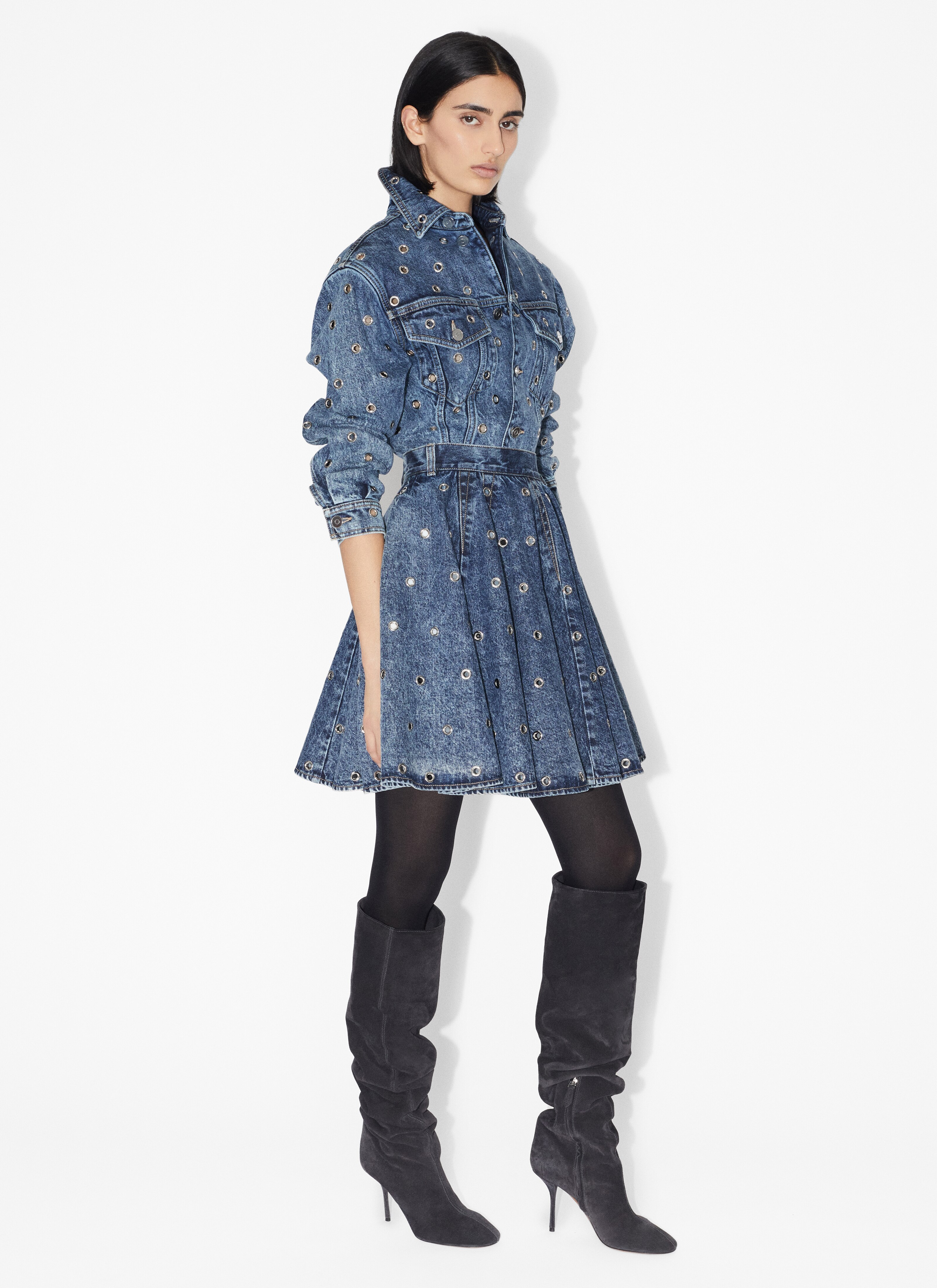 ALAÏA BLUE EYELET DENIM SKIRT