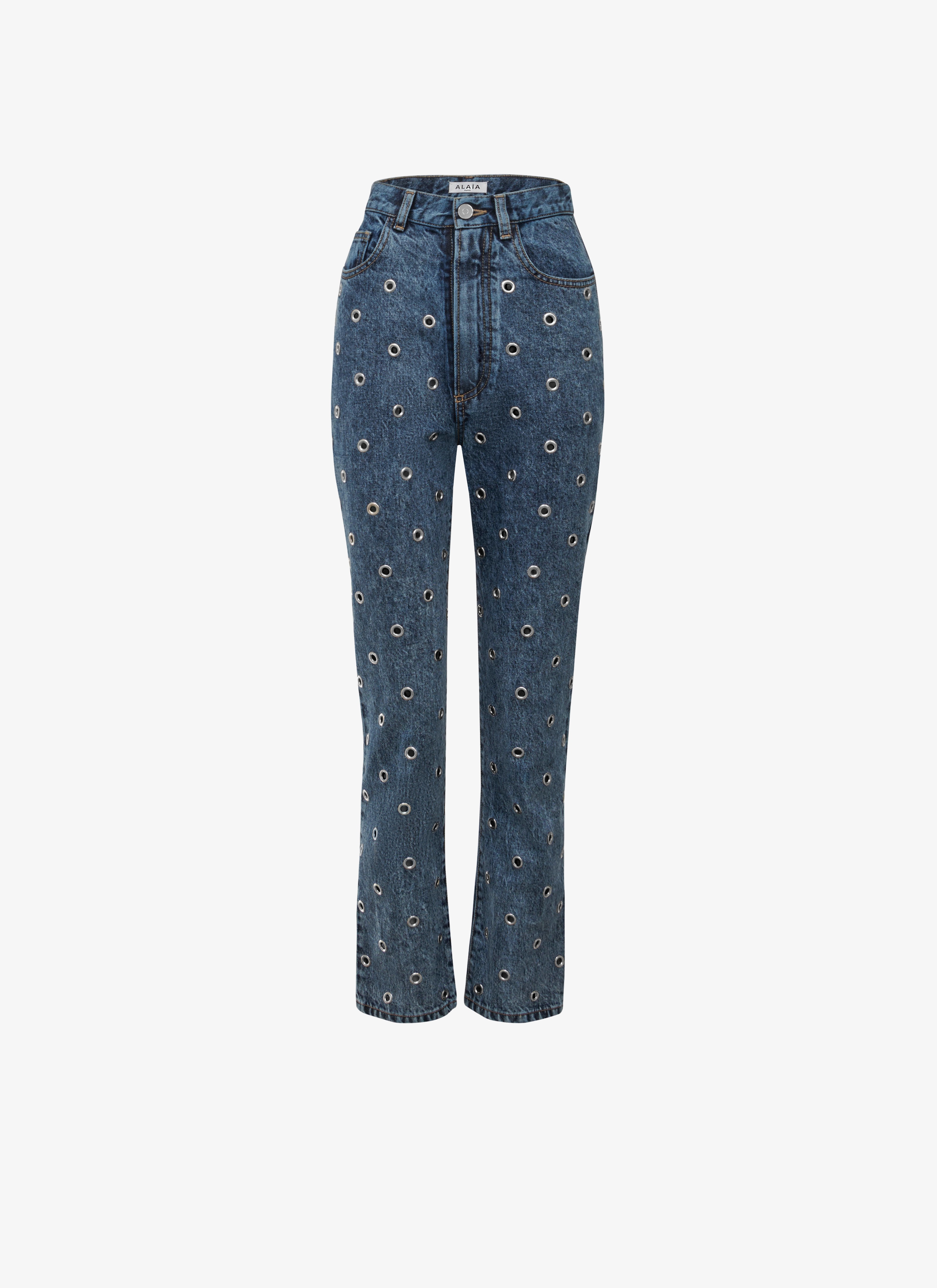 Eyelet denim jeans maison-alaia.com