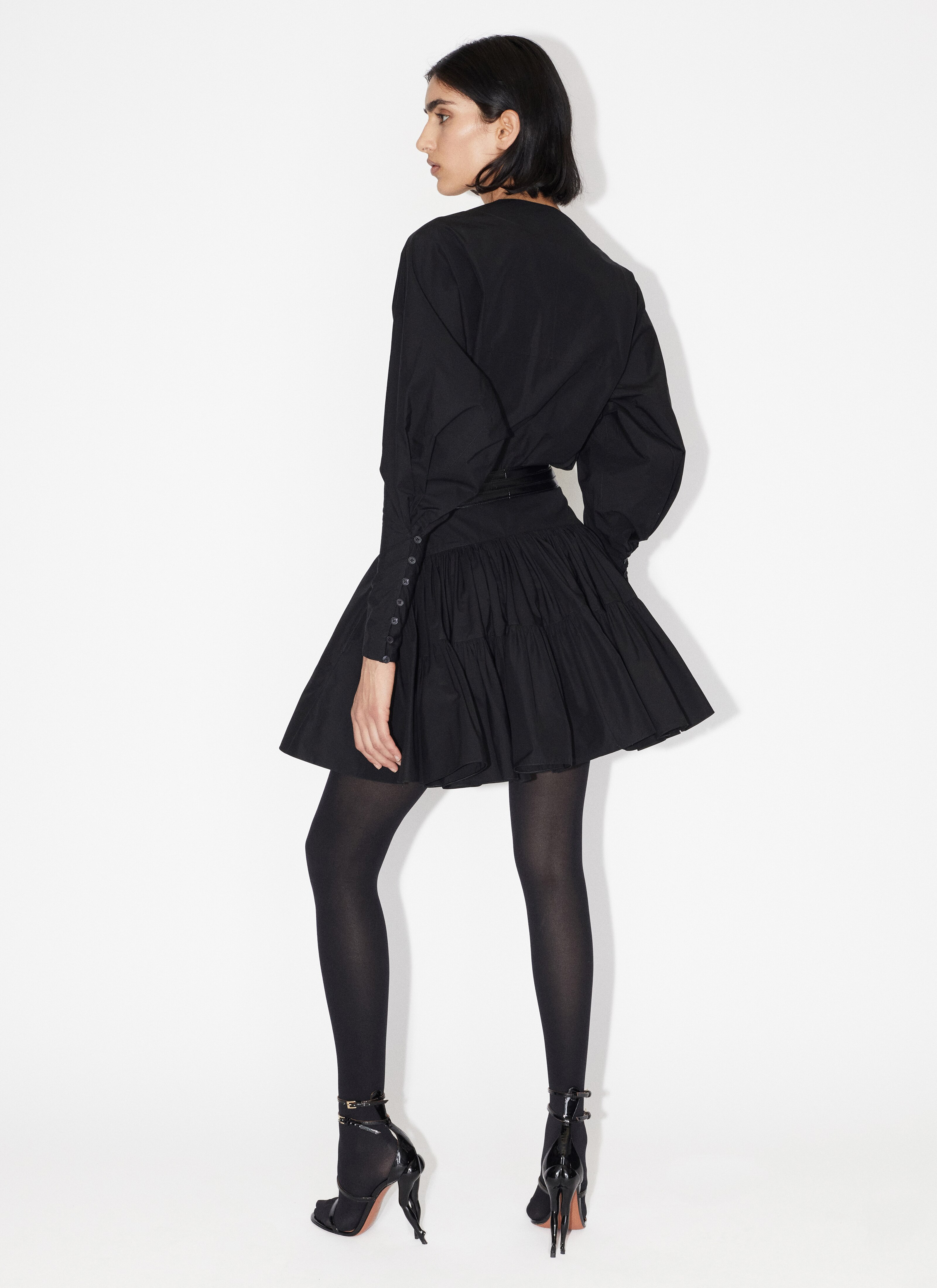 ALAÏA BLACK POPLIN SKATER DRESS