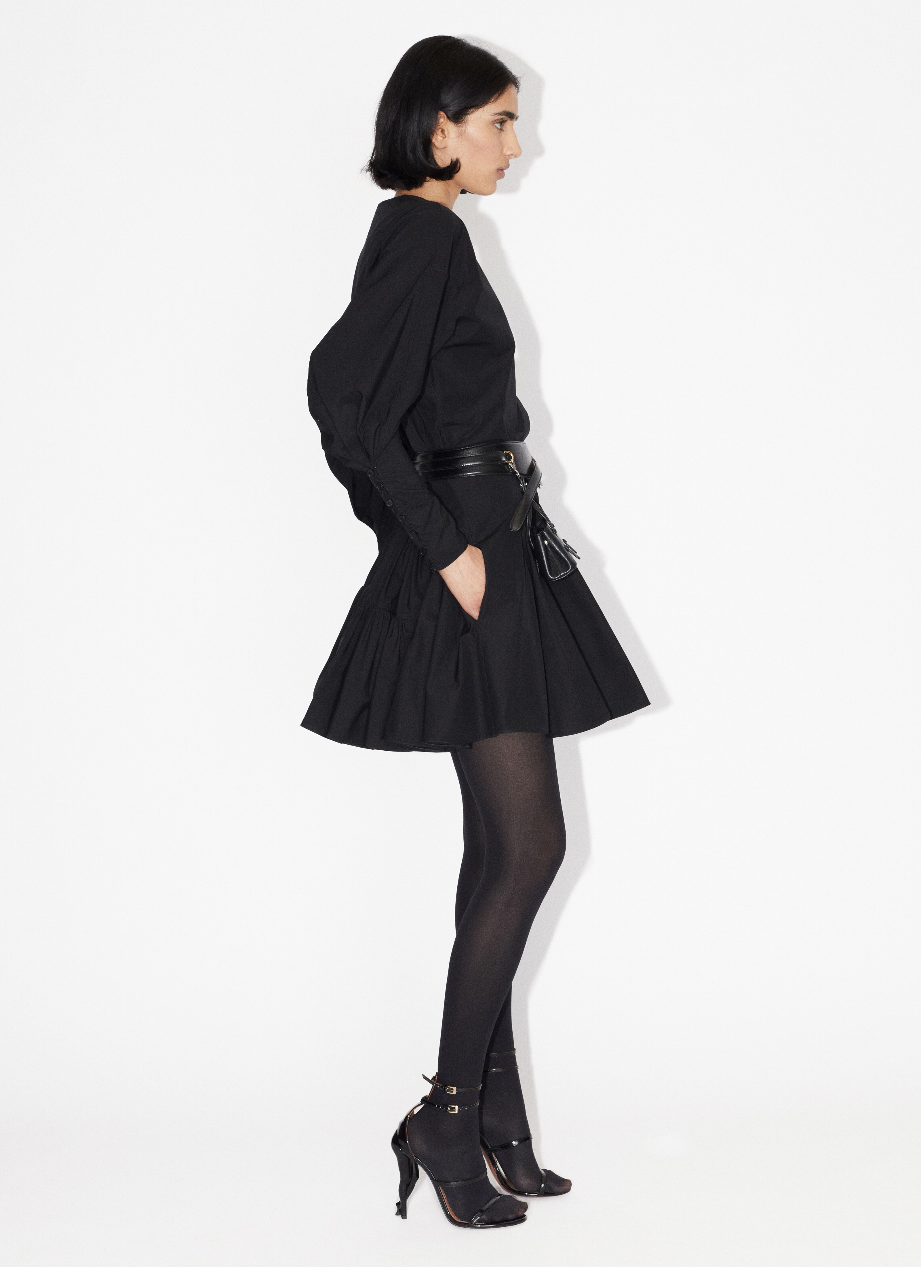 ALAÏA BLACK POPLIN SKATER DRESS