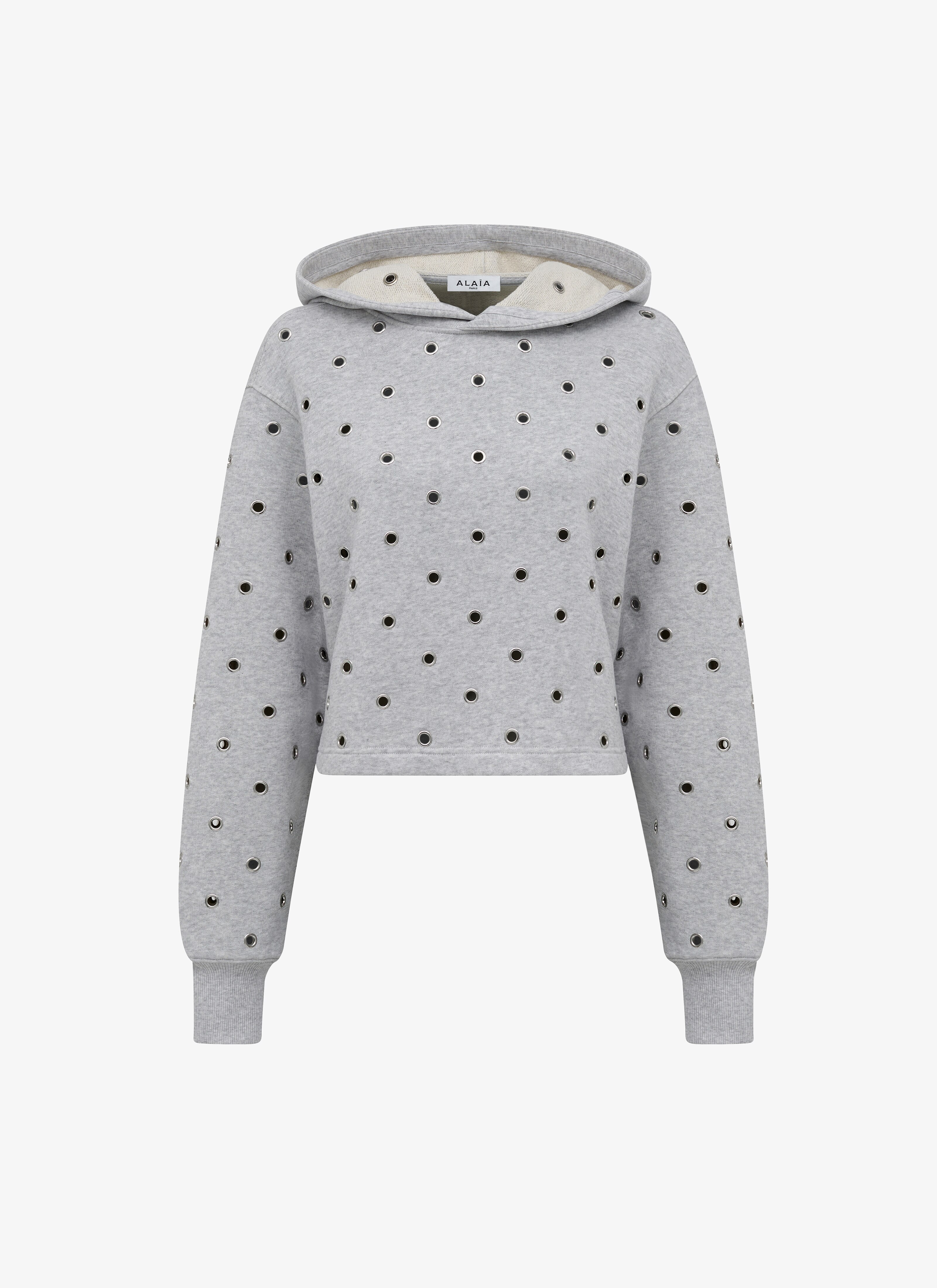 ALAÏA GRAU HOODIE MIT ÖSEN