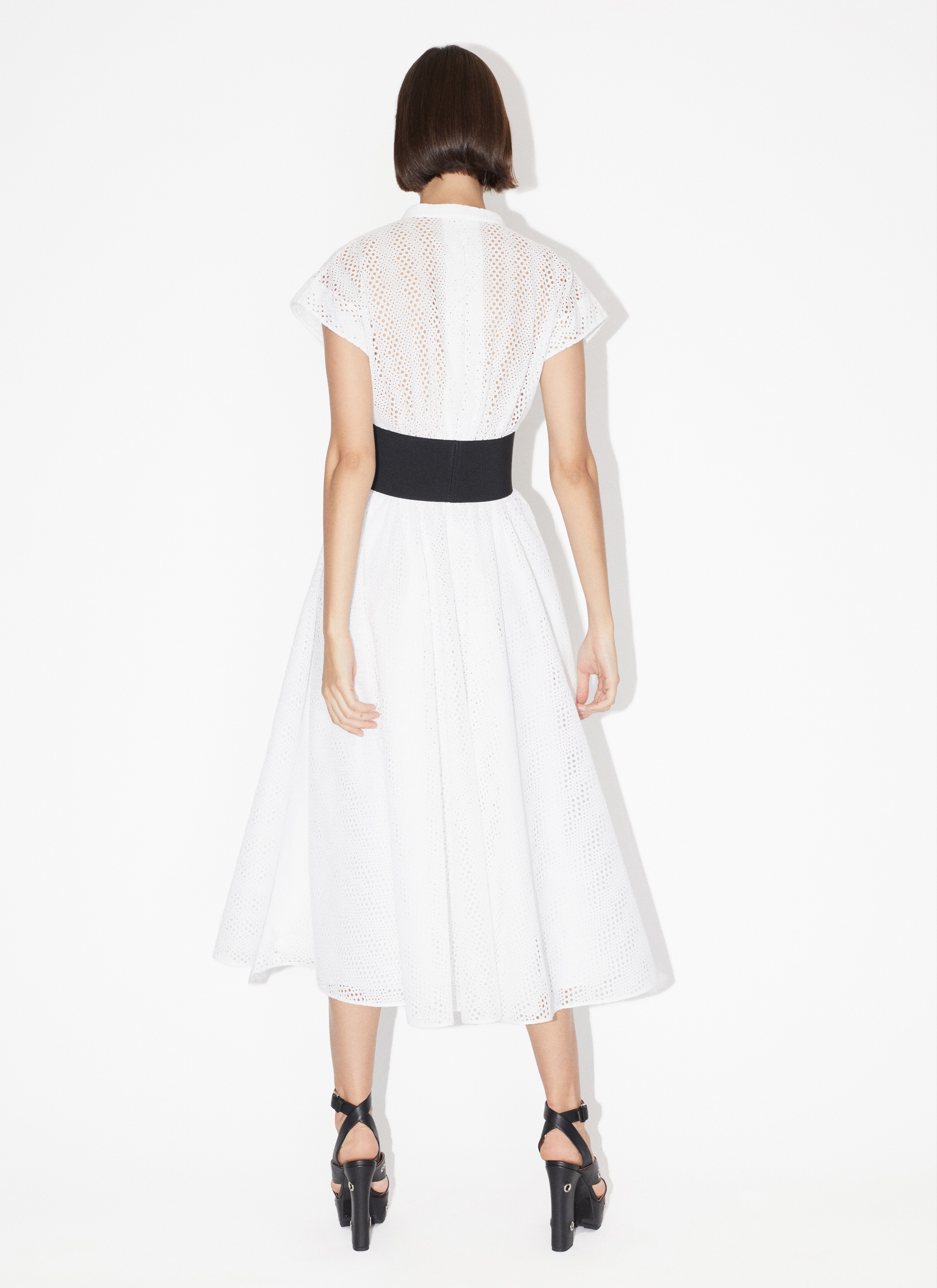 ALAÏA WHITE BRODERIE ANGLAISE BELTED DRESS